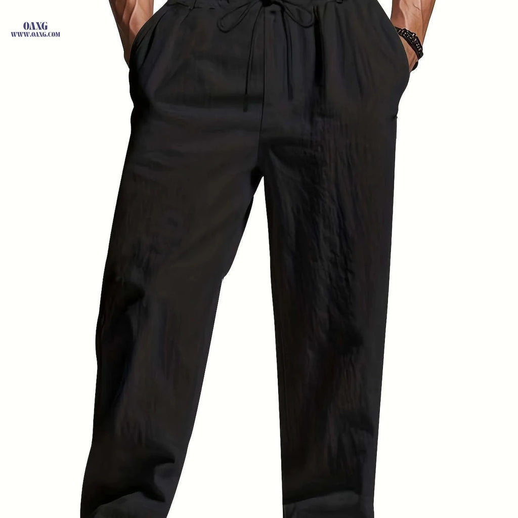 Men's Lightweight Linen Casual Pants - Loose Fit, Machine Washable   OAXG Black / FR S