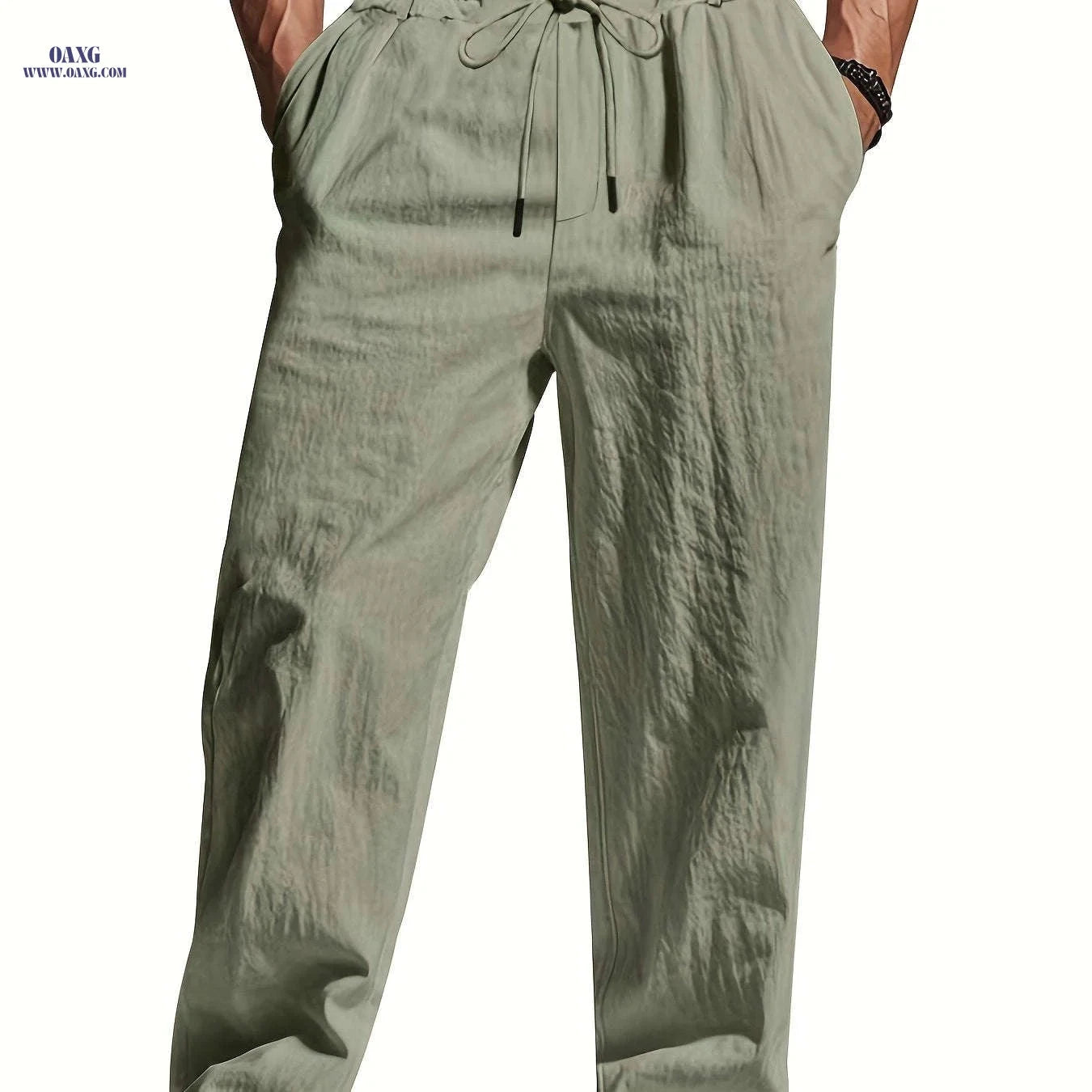 Men's Lightweight Linen Casual Pants - Loose Fit, Machine Washable   OAXG Black / FR S