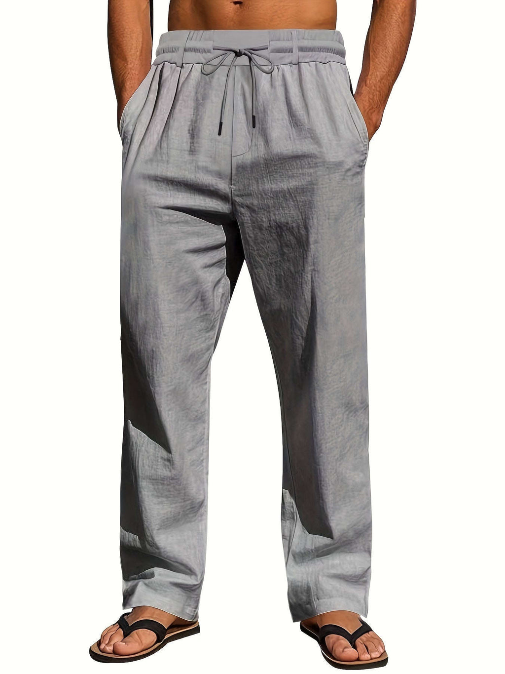 Men's Lightweight Linen Casual Pants - Loose Fit, Machine Washable   OAXG 