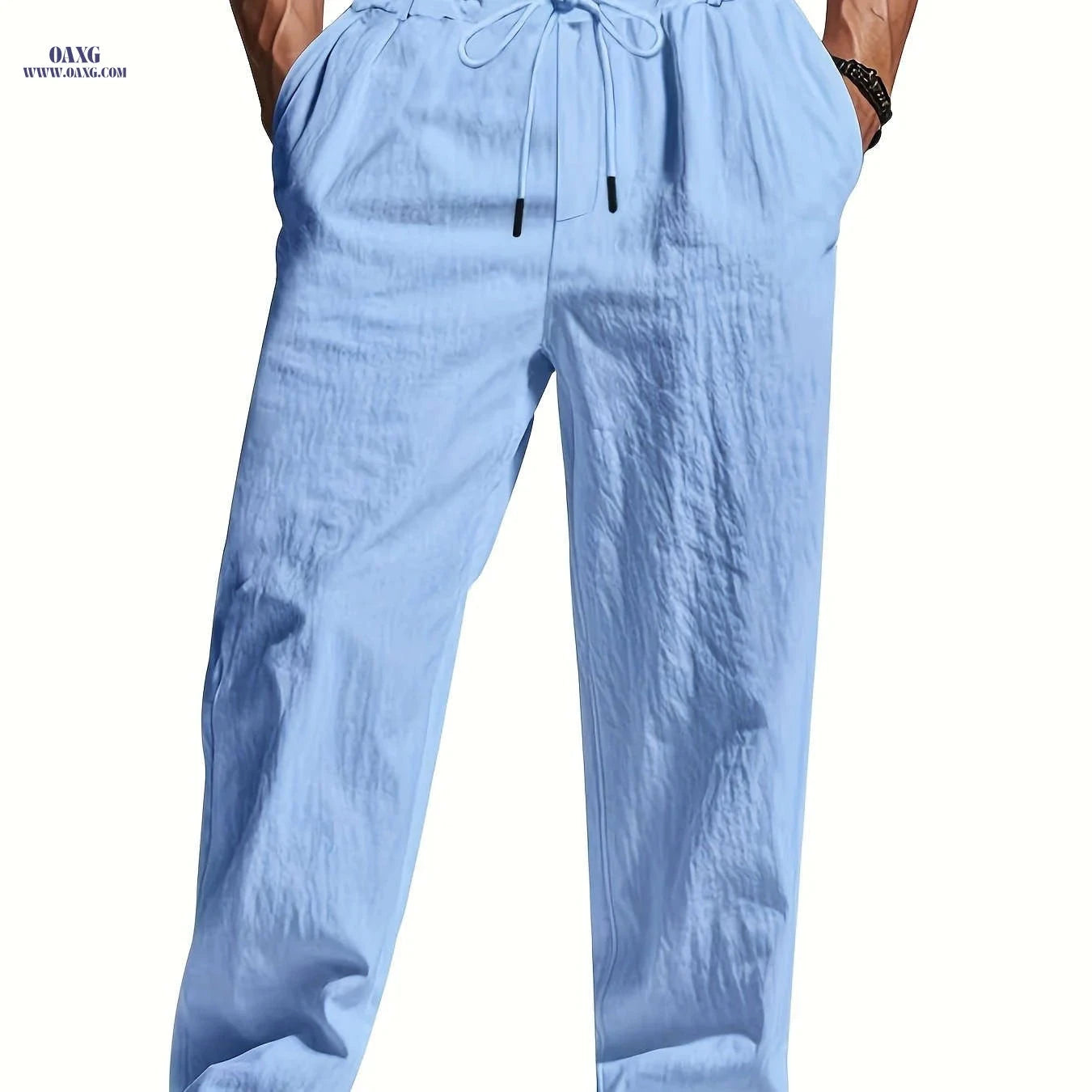 Men's Lightweight Linen Casual Pants - Loose Fit, Machine Washable   OAXG 