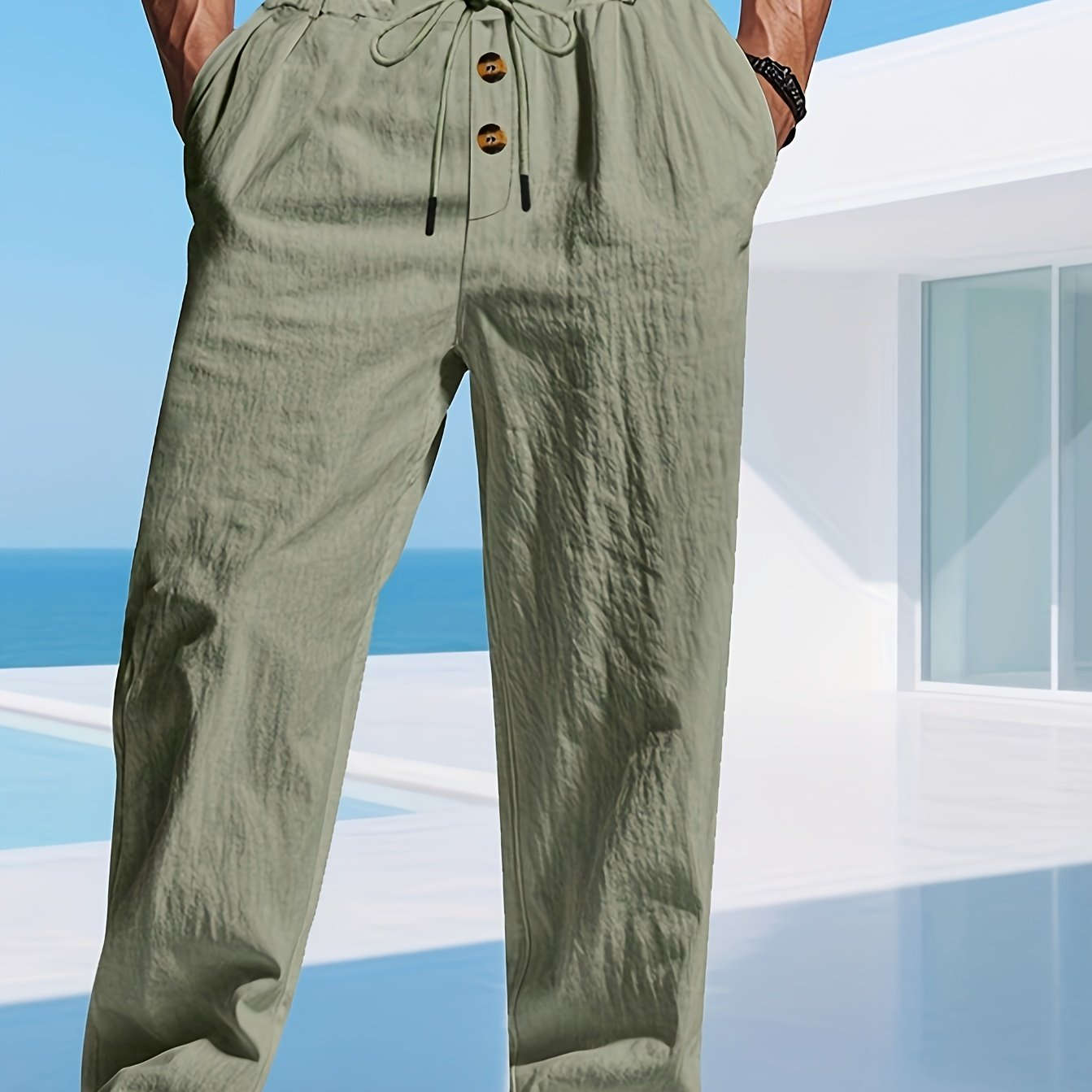 Men's Lightweight Linen Pants - Breathable Loose Fit for Casual Wear   OAXG 
