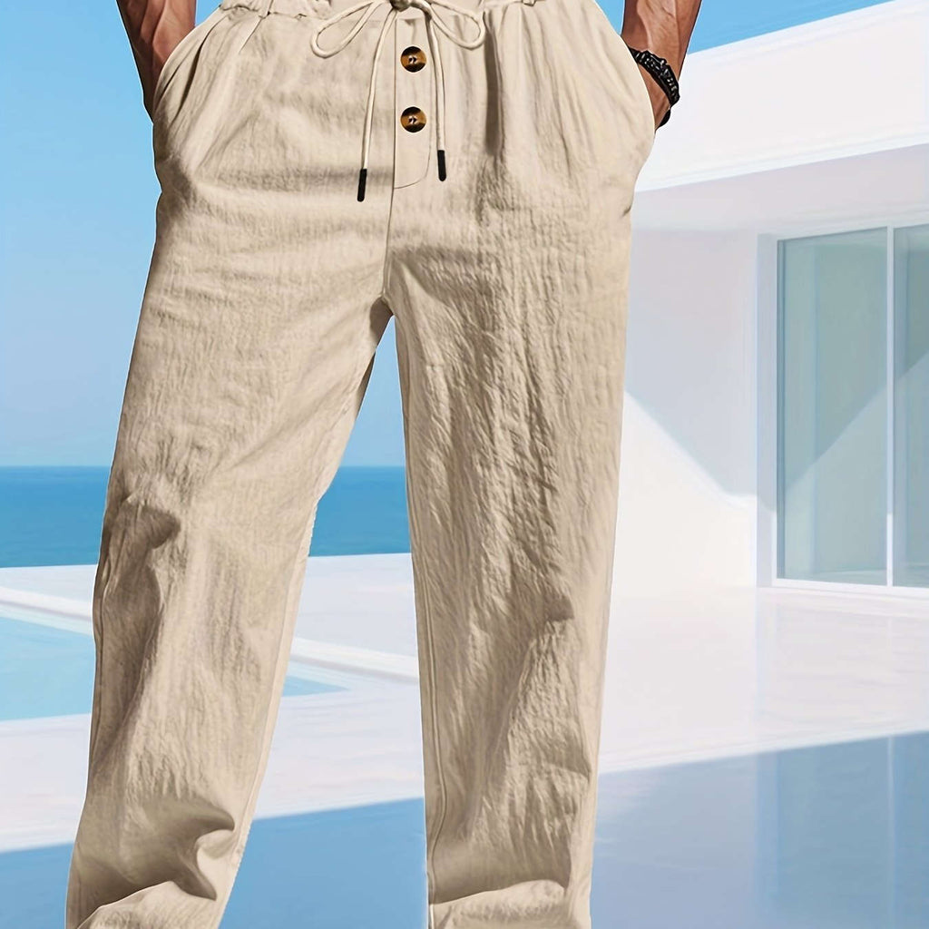 Men's Lightweight Linen Pants - Breathable Loose Fit for Casual Wear   OAXG 