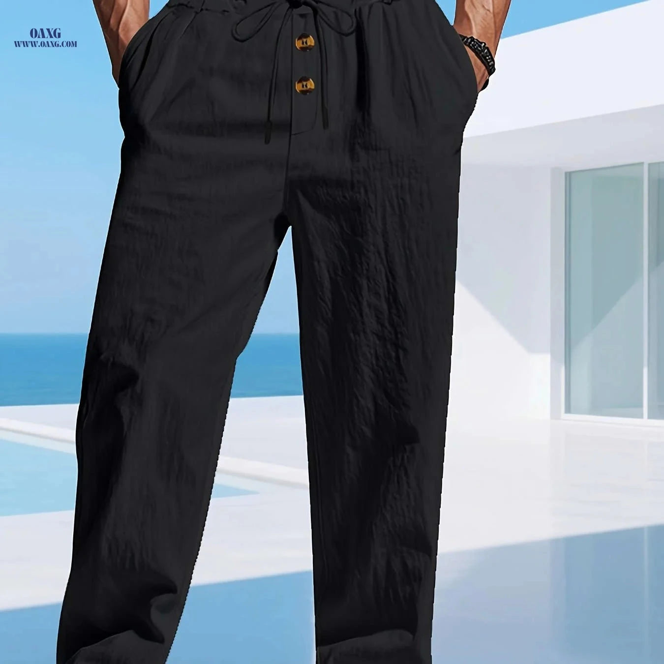 Men's Lightweight Linen Pants - Breathable Loose Fit for Casual Wear   OAXG 