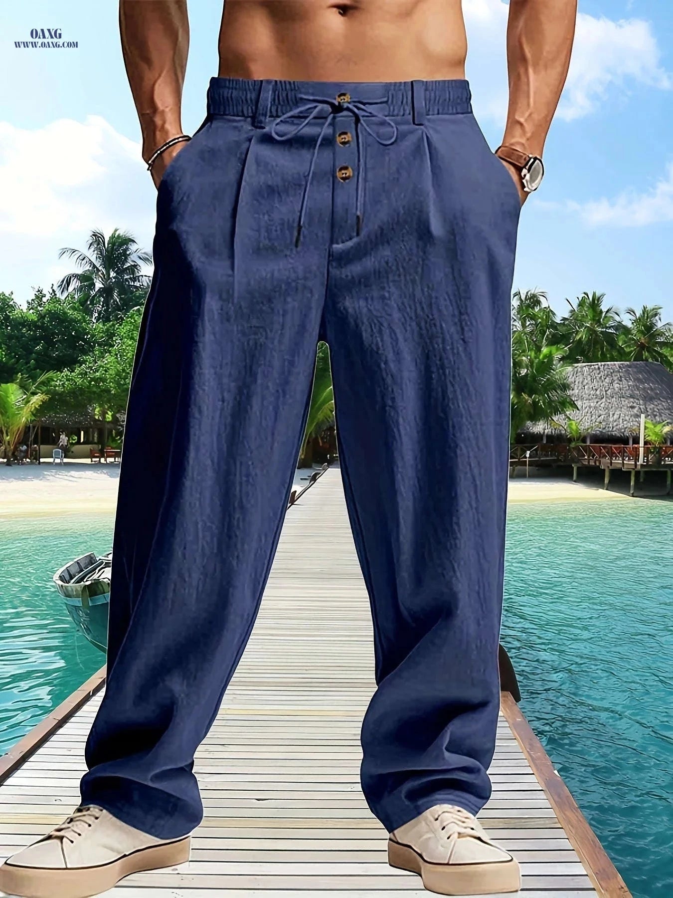 Men's Lightweight Linen Pants - Breathable Loose Fit for Casual Wear   OAXG 