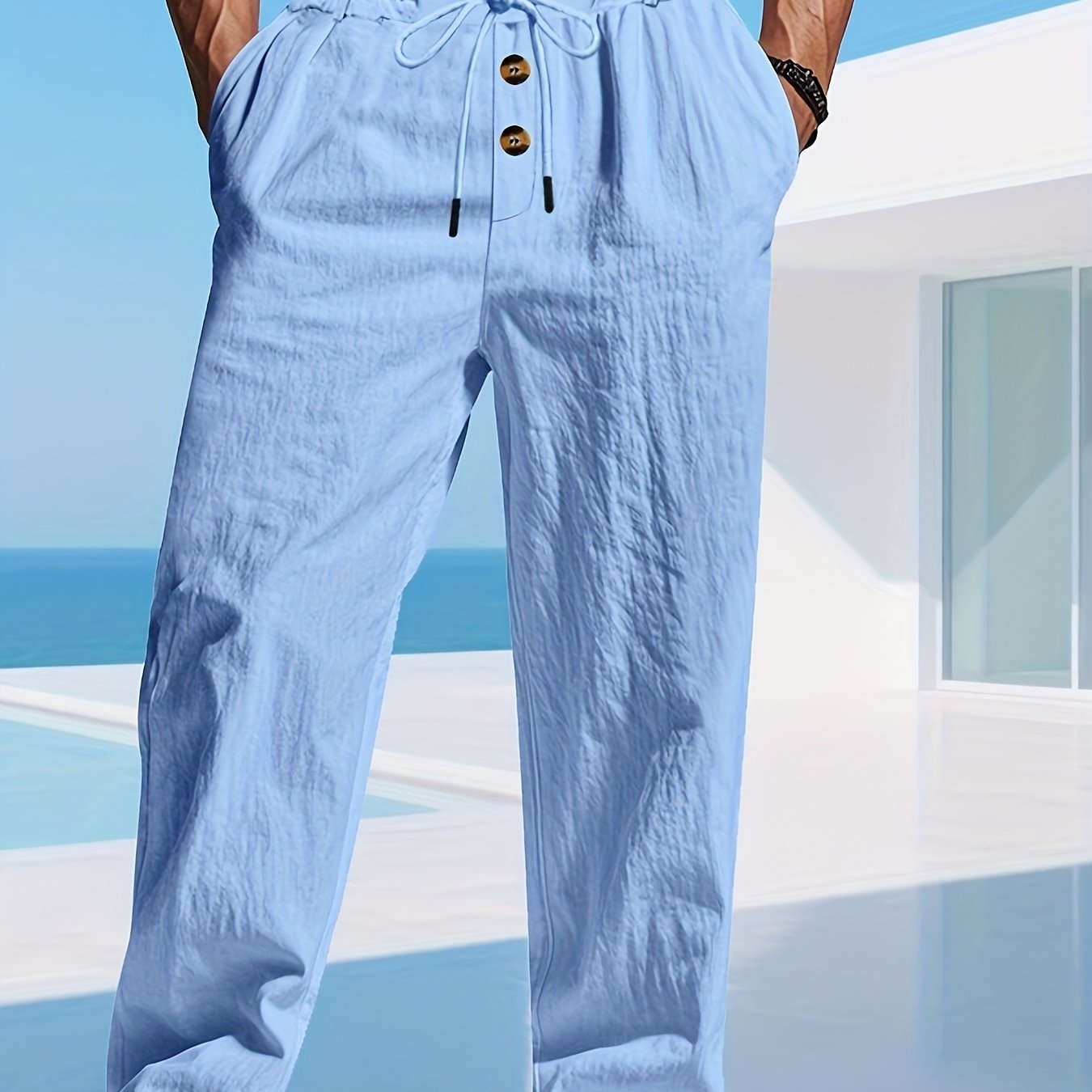 Men's Lightweight Linen Pants - Breathable Loose Fit for Casual Wear   OAXG 