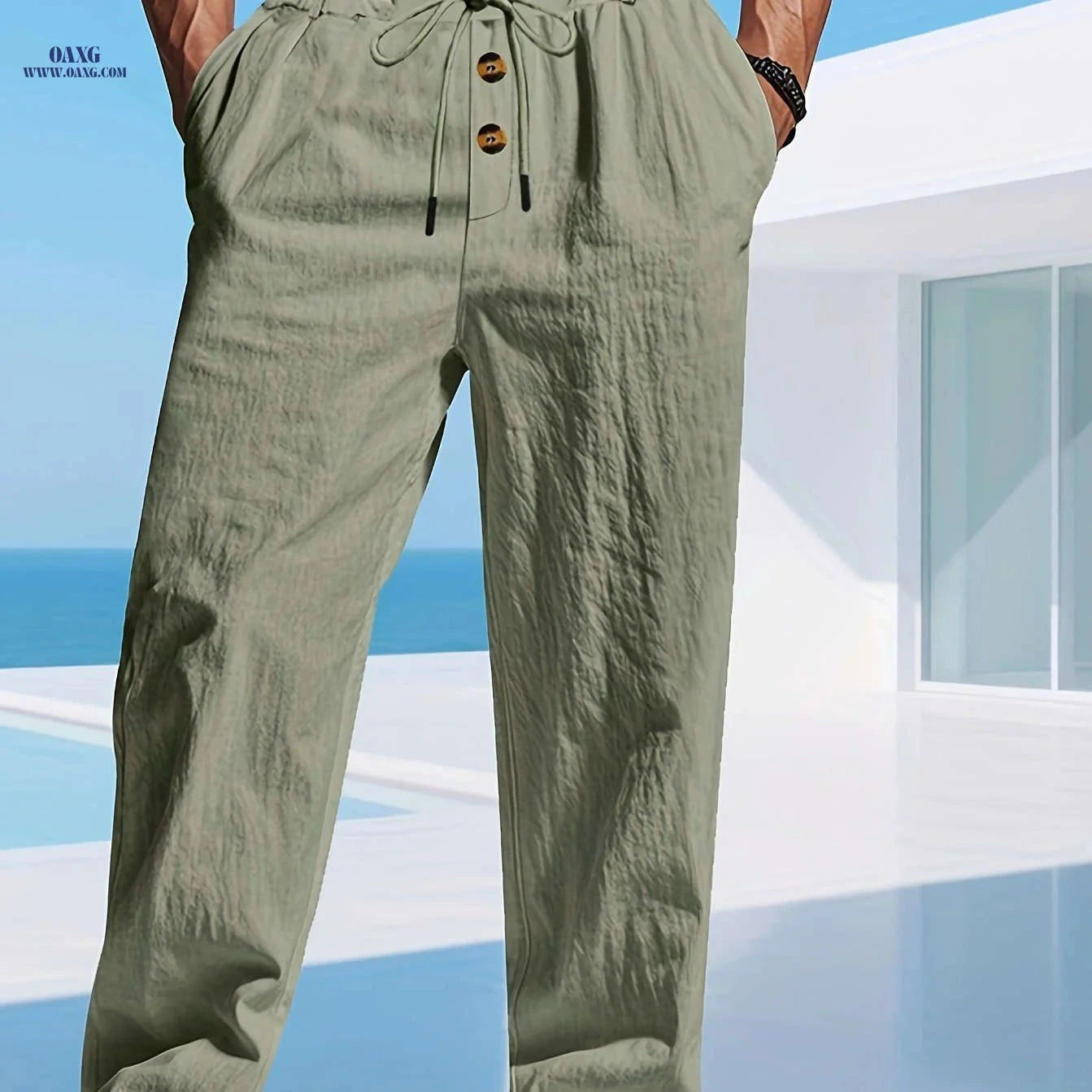 Men's Lightweight Linen Pants - Breathable Loose Fit for Casual Wear   OAXG 