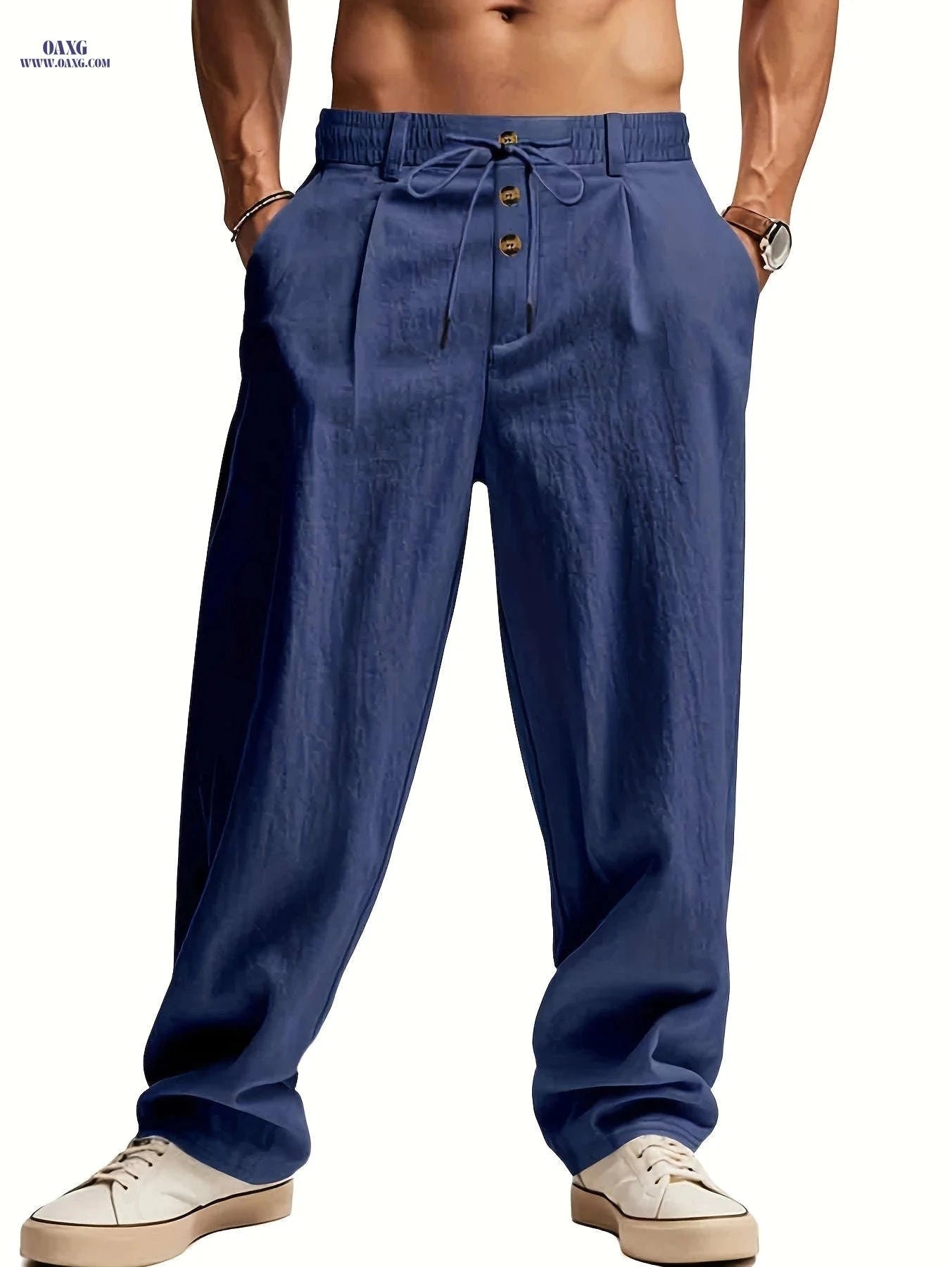 Men's Lightweight Linen Pants - Breathable Loose Fit for Casual Wear   OAXG White / FR S