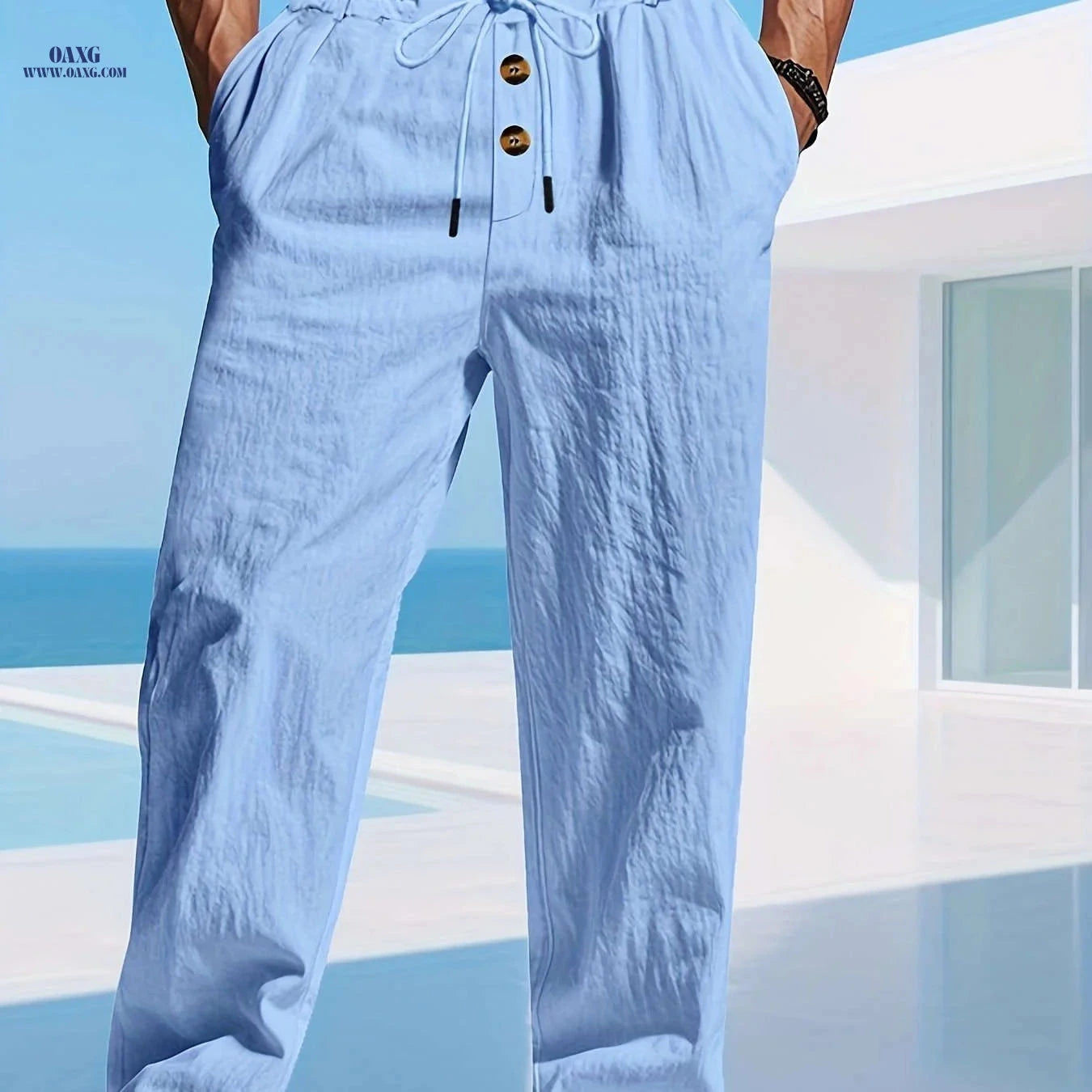 Men's Lightweight Linen Pants - Breathable Loose Fit for Casual Wear   OAXG White / FR S