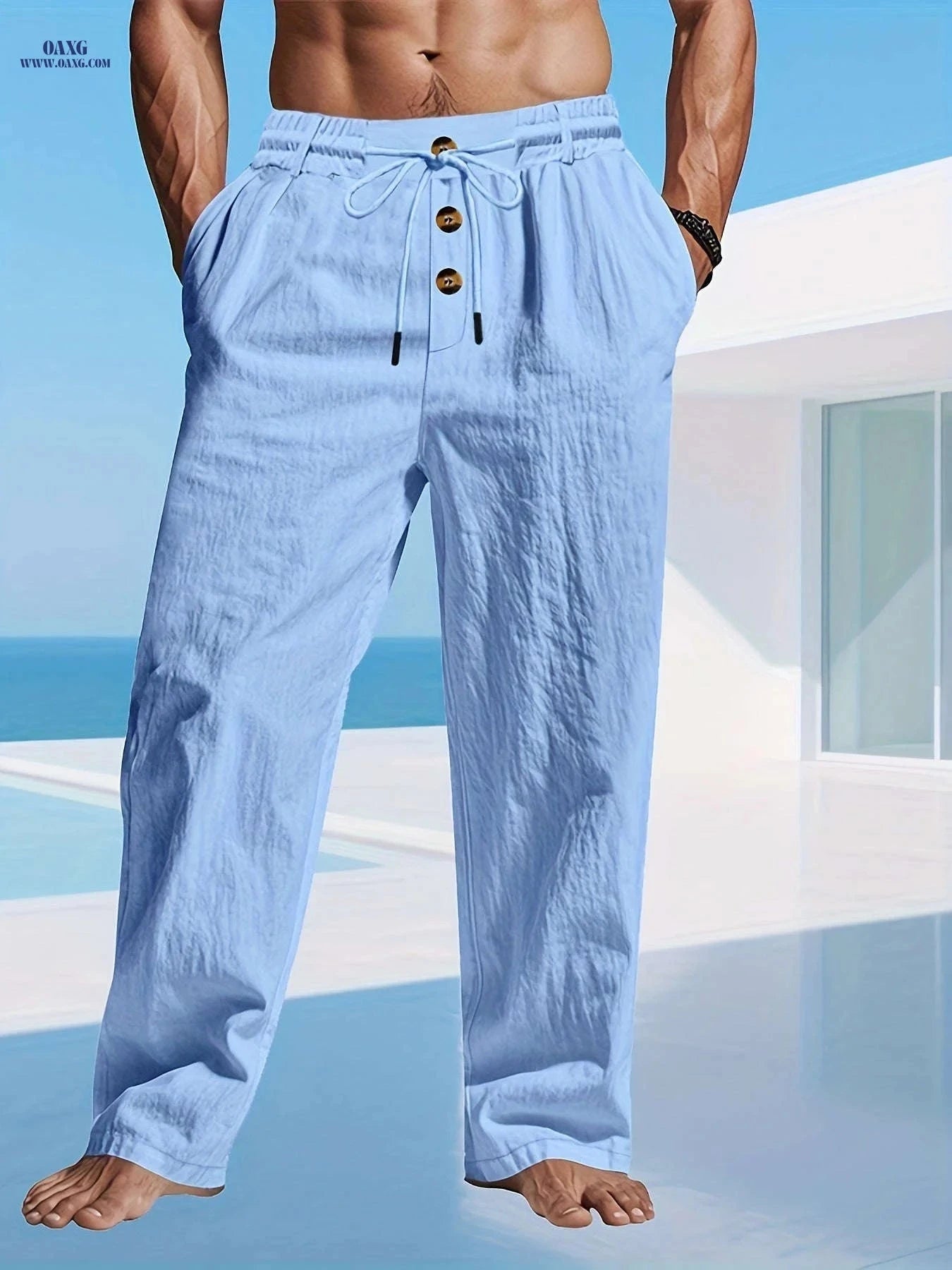 Men's Lightweight Linen Pants - Breathable Loose Fit for Casual Wear   OAXG 