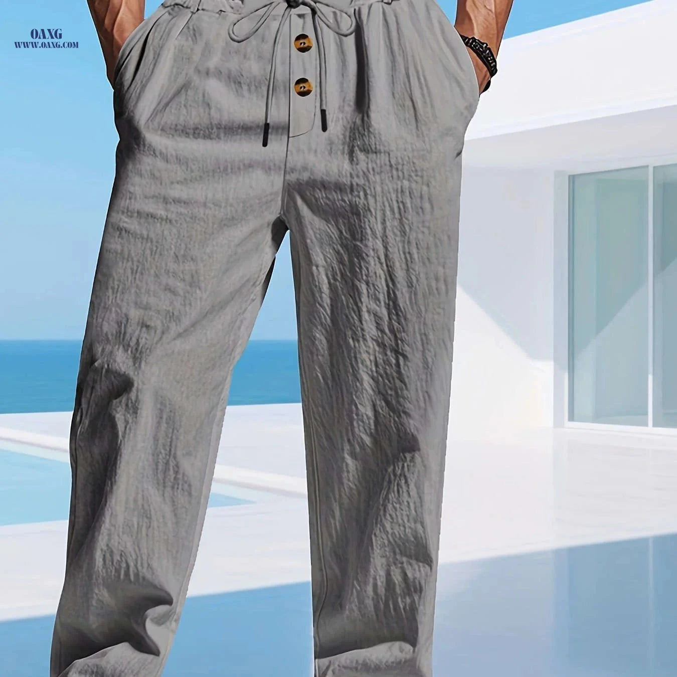 Men's Lightweight Linen Pants - Breathable Loose Fit for Casual Wear   OAXG 