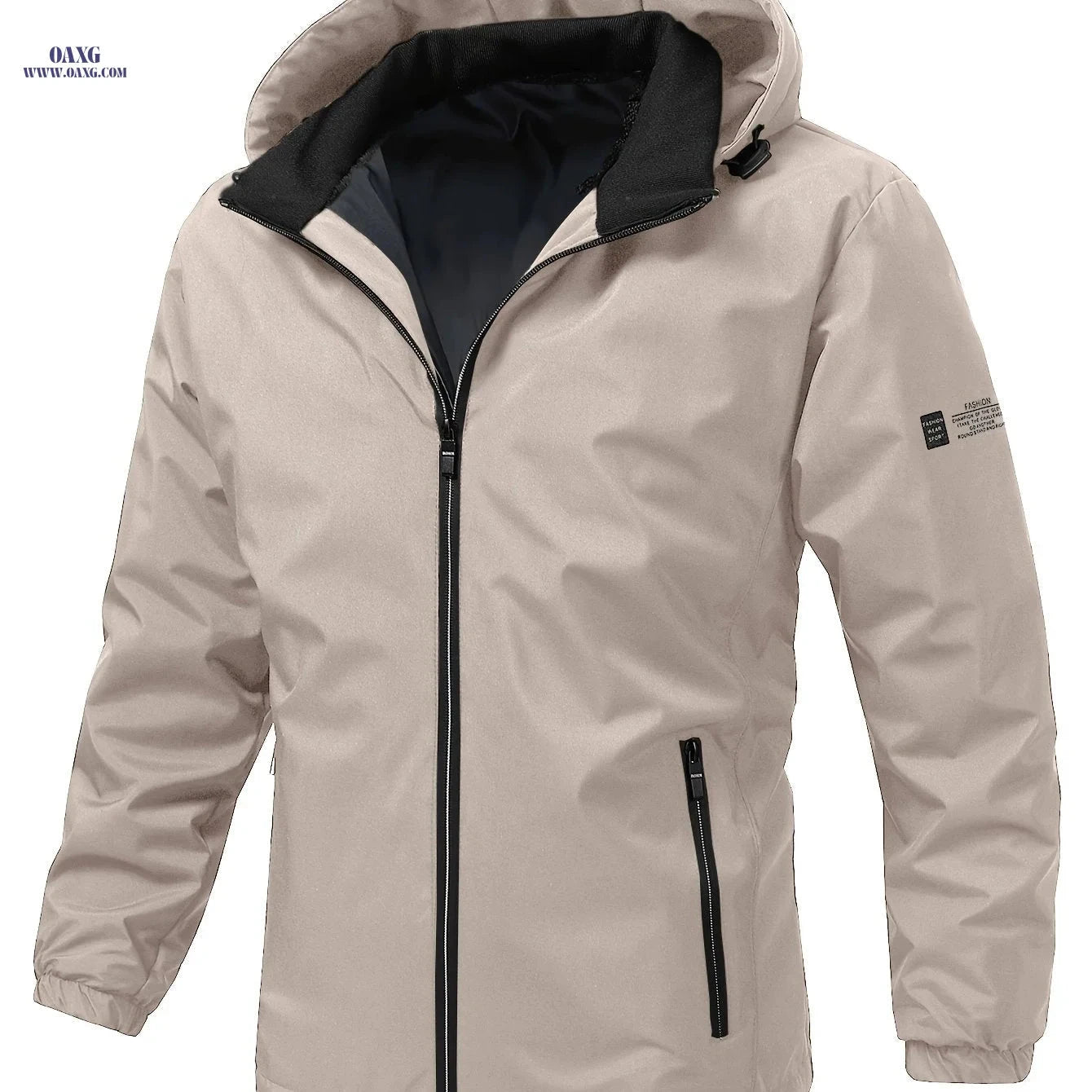 Men's Lightweight Outdoor Windbreaker Jacket - Stylish Zip-Up with Hood   OAXG Black / FR XS