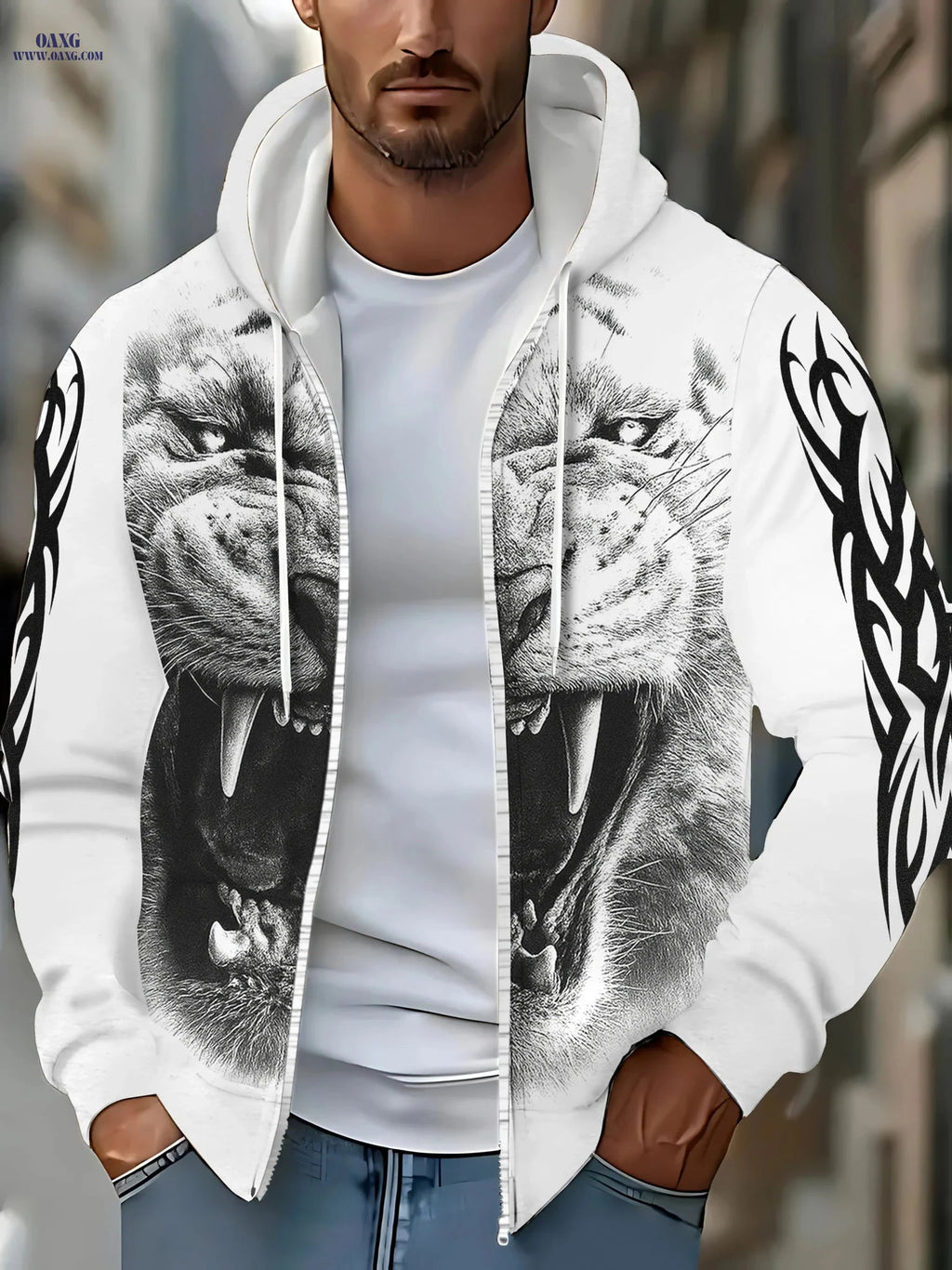 Men's Lightweight Polyester Sweatshirt - 3D Tiger Print Design   OAXG 