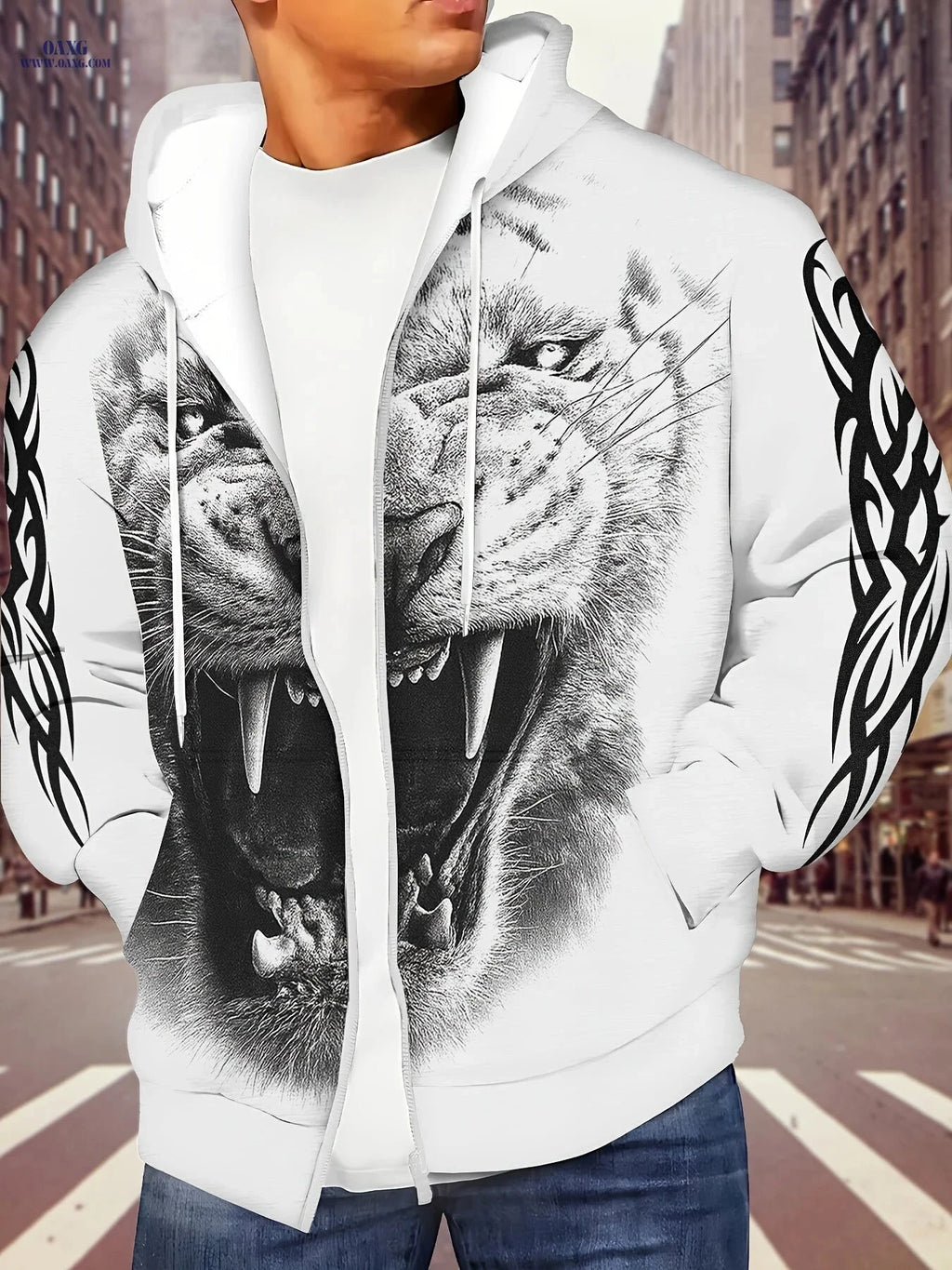 Men's Lightweight Polyester Sweatshirt - 3D Tiger Print Design   OAXG Multicolor / FR M