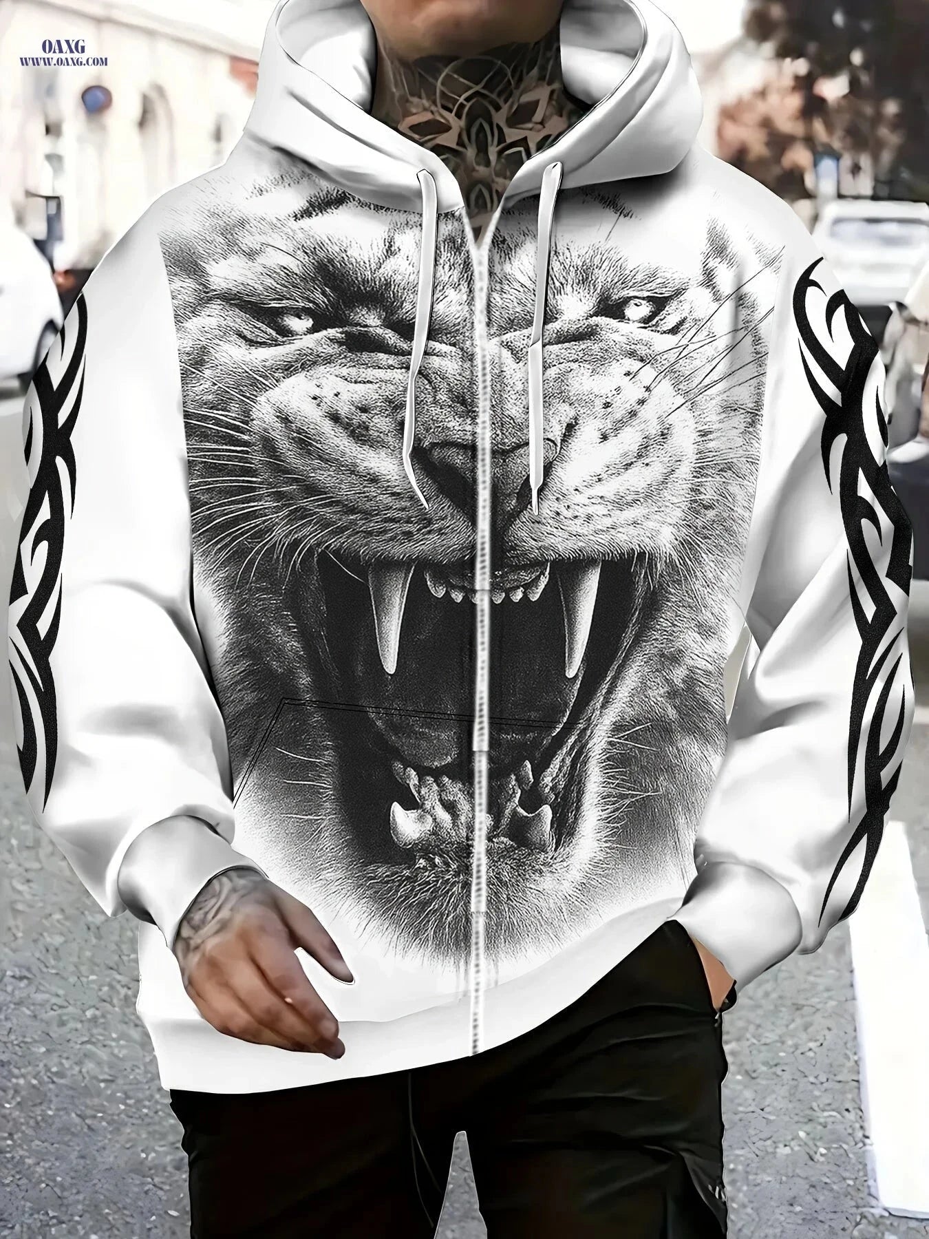 Men's Lightweight Polyester Sweatshirt - 3D Tiger Print Design   OAXG Multicolor / FR M