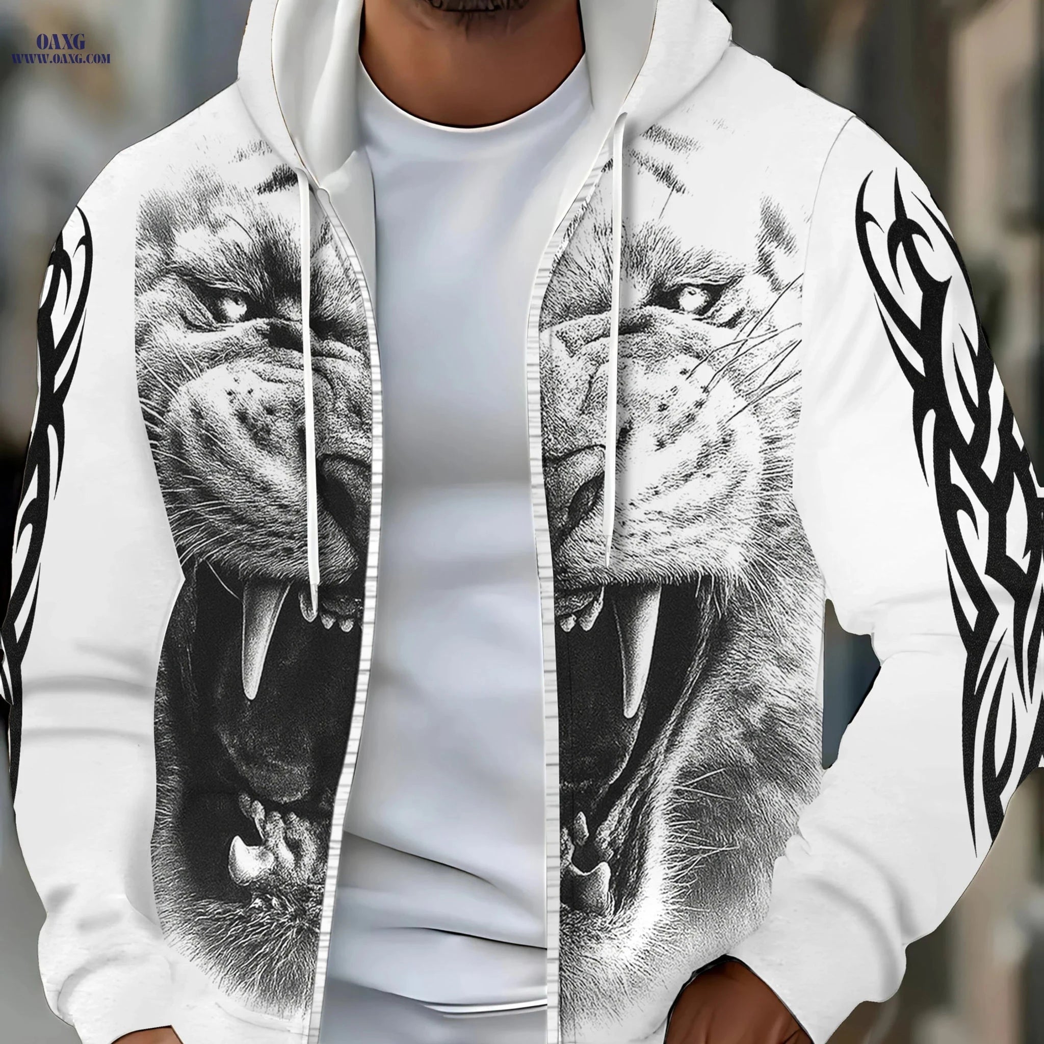 Men's Lightweight Polyester Sweatshirt - 3D Tiger Print Design   OAXG Multicolor / FR M