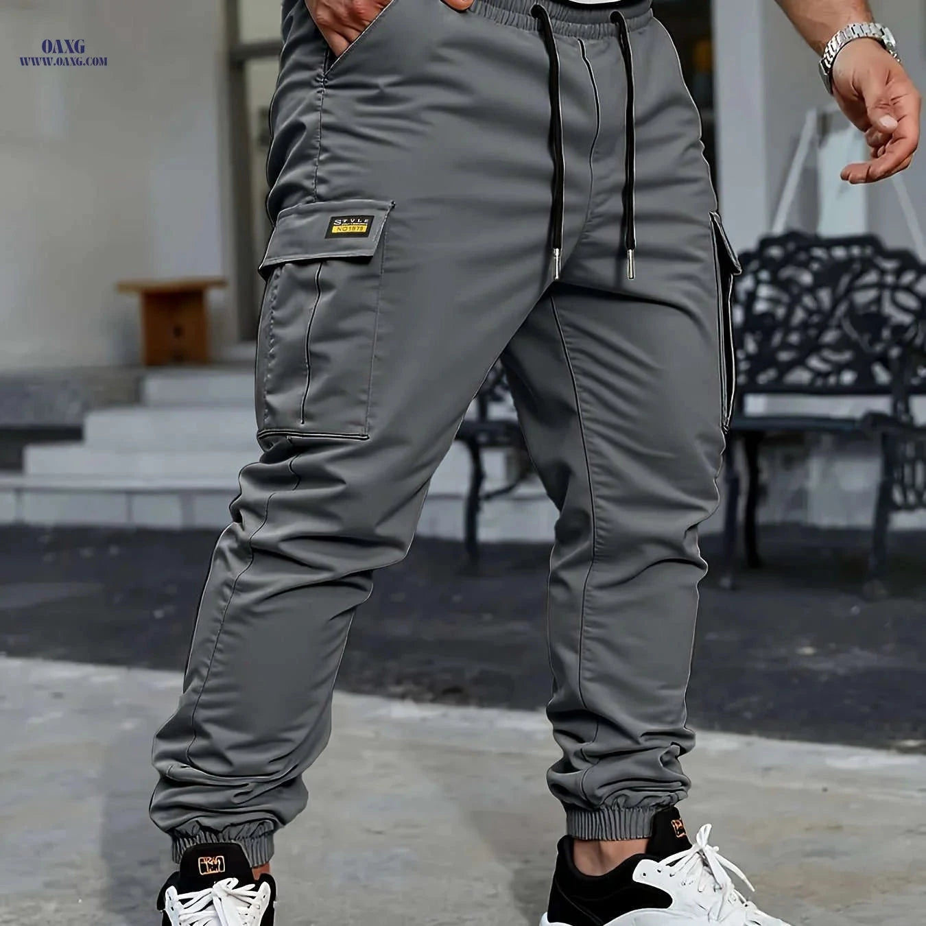 Men's Lightweight Solid Color Work Pants - Multiple Pockets, Drawstring   OAXG 