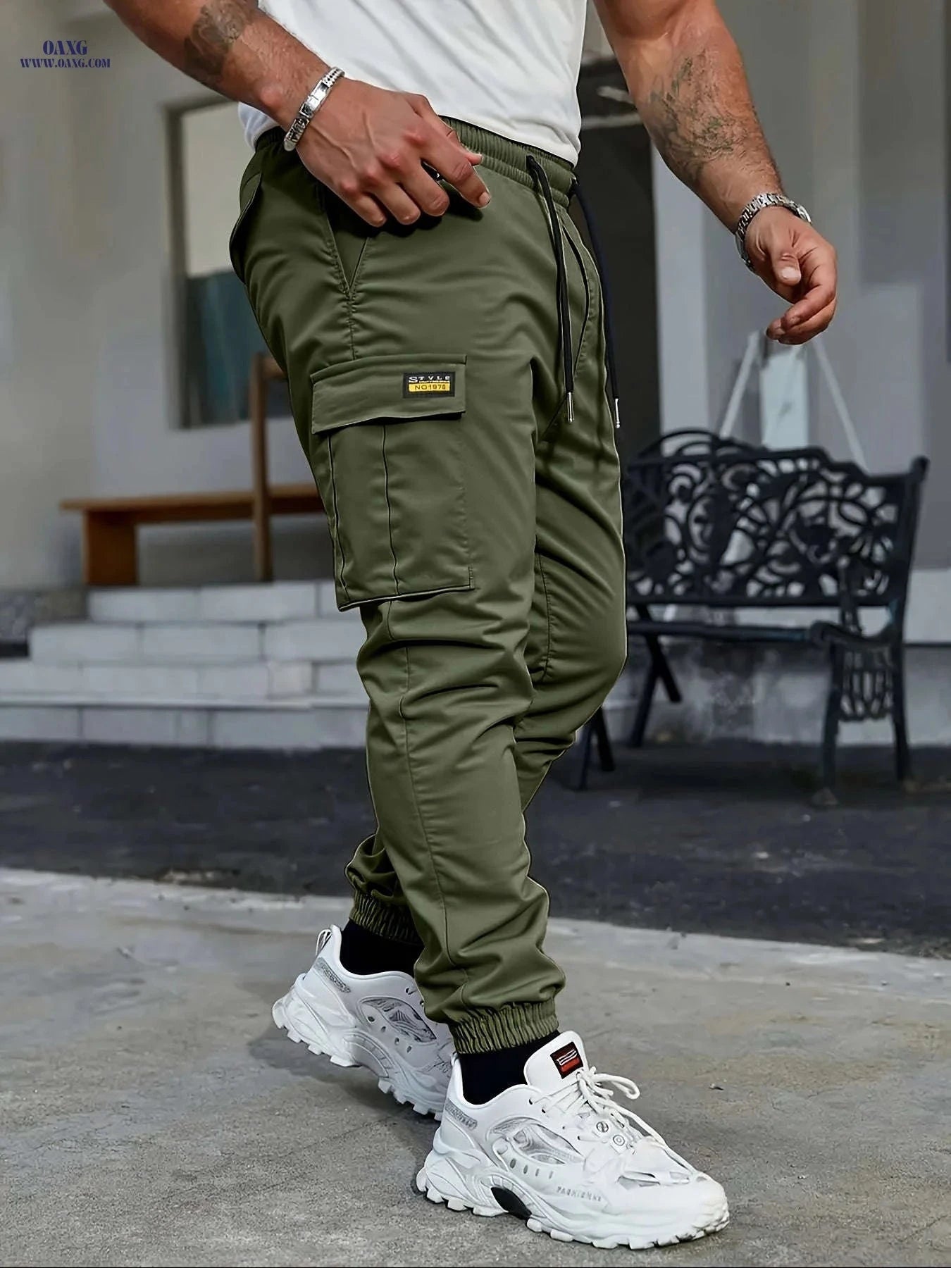 Men's Lightweight Solid Color Work Pants - Multiple Pockets, Drawstring   OAXG Khaki / FR S