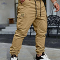 Men's Lightweight Solid Color Work Pants - Multiple Pockets, Drawstring   OAXG Khaki / FR S