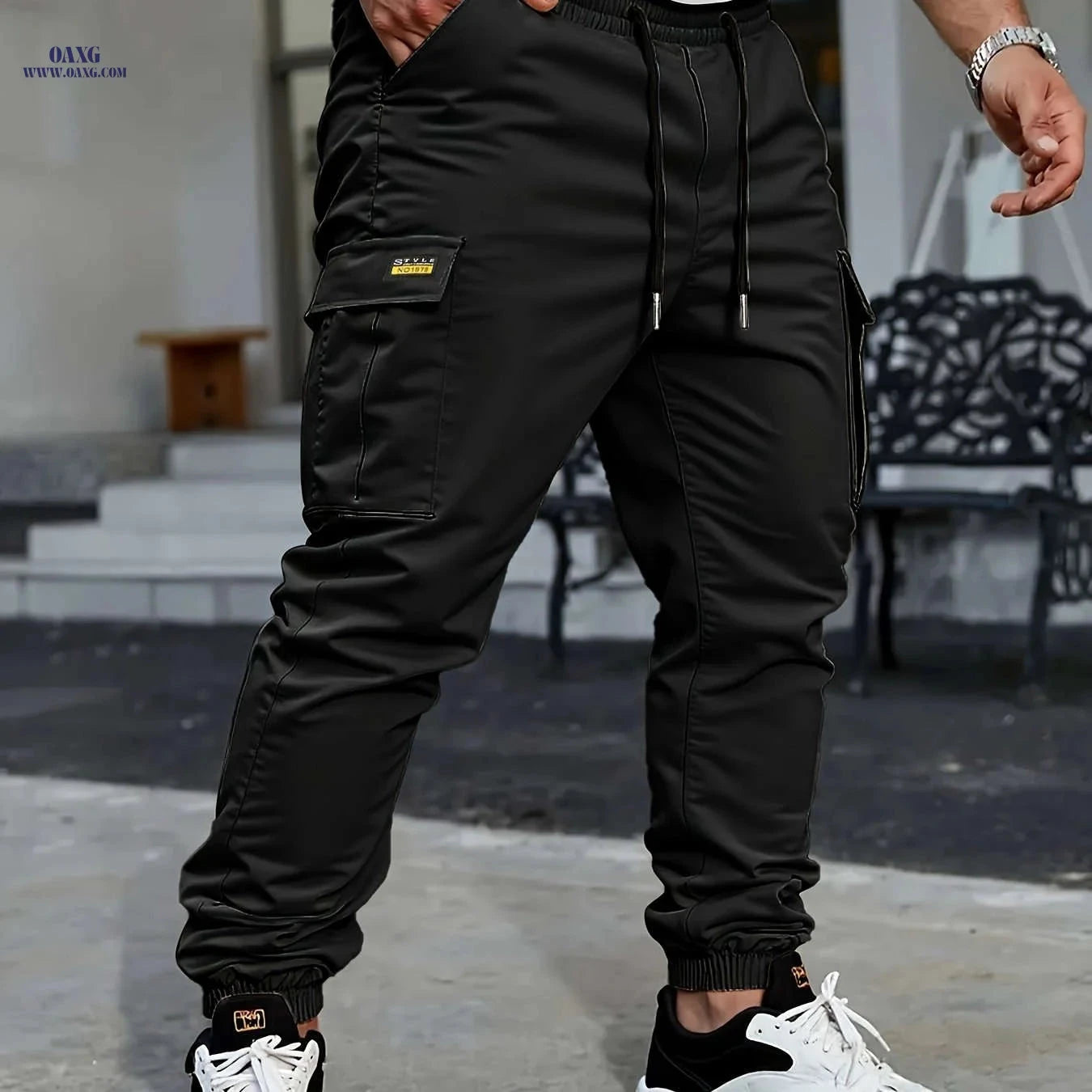 Men's Lightweight Solid Color Work Pants - Multiple Pockets, Drawstring   OAXG Khaki / FR S