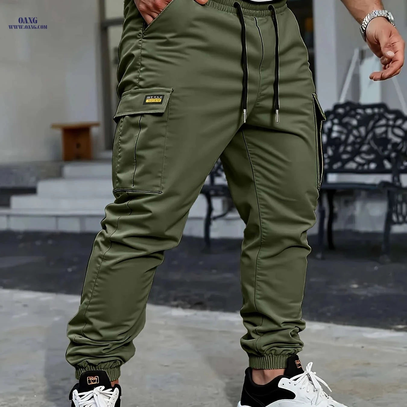 Men's Lightweight Solid Color Work Pants - Multiple Pockets, Drawstring   OAXG Khaki / FR S