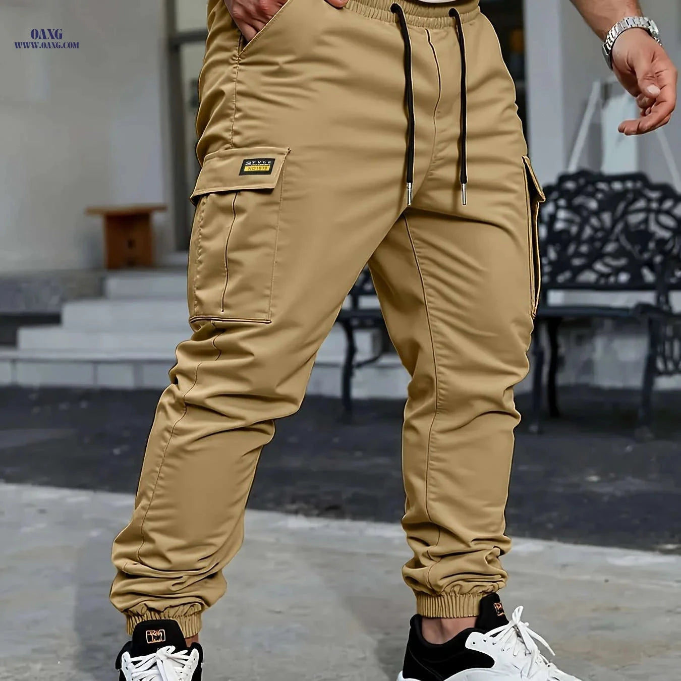 Men's Lightweight Solid Color Work Pants - Multiple Pockets, Drawstring   OAXG 
