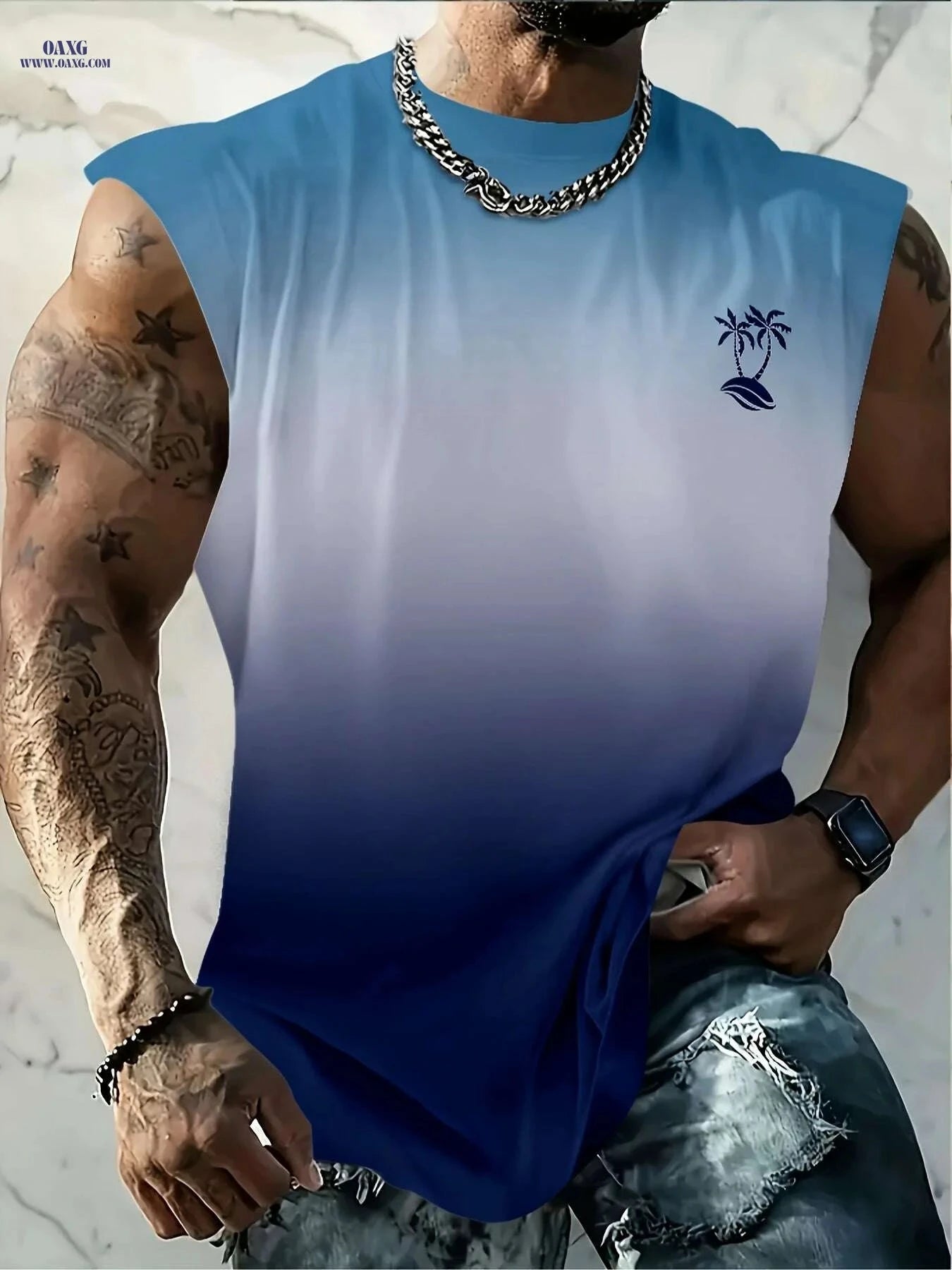 Men's Lightweight Summer Tank Top - Palm Tree Graphic Casual Wear   OAXG 