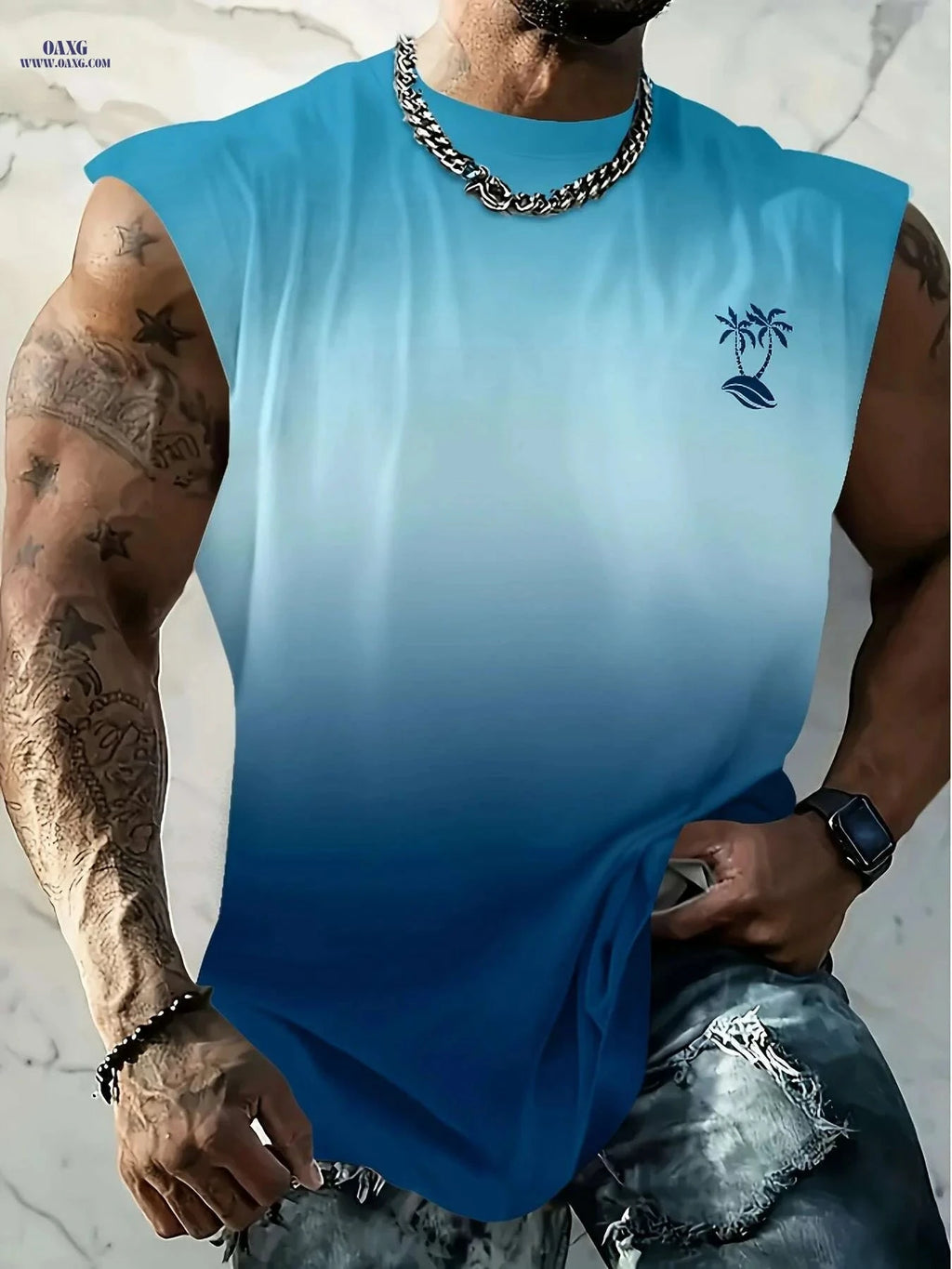 Men's Lightweight Summer Tank Top - Palm Tree Graphic Casual Wear   OAXG Mixed Color / S