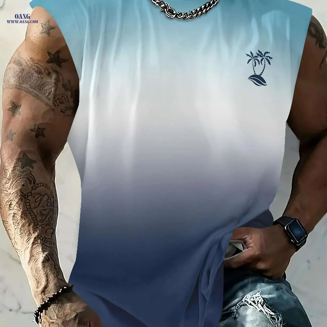 Men's Lightweight Summer Tank Top - Palm Tree Graphic Casual Wear   OAXG Mixed Color / S