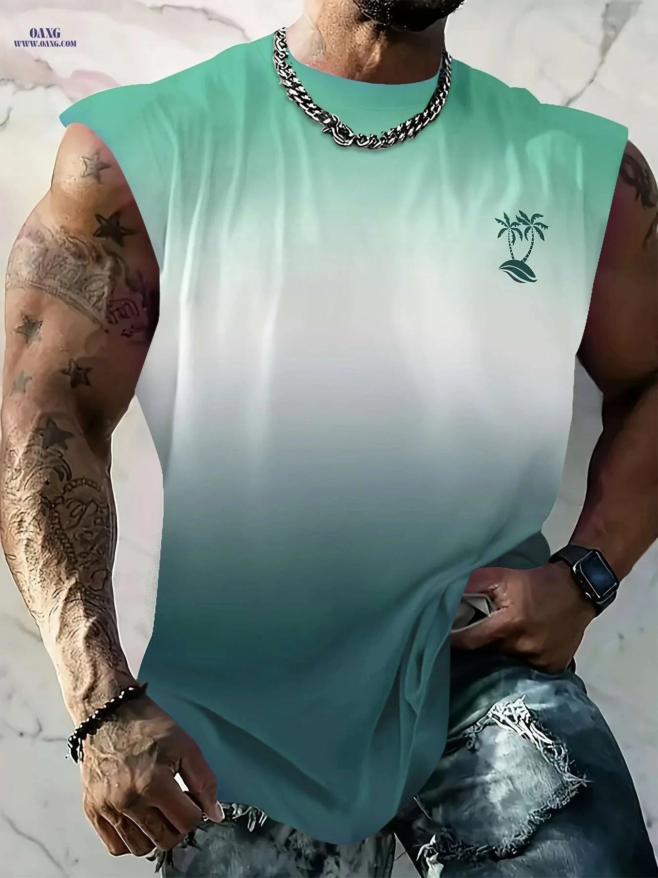 Men's Lightweight Summer Tank Top - Palm Tree Graphic Casual Wear   OAXG Mixed Color / S