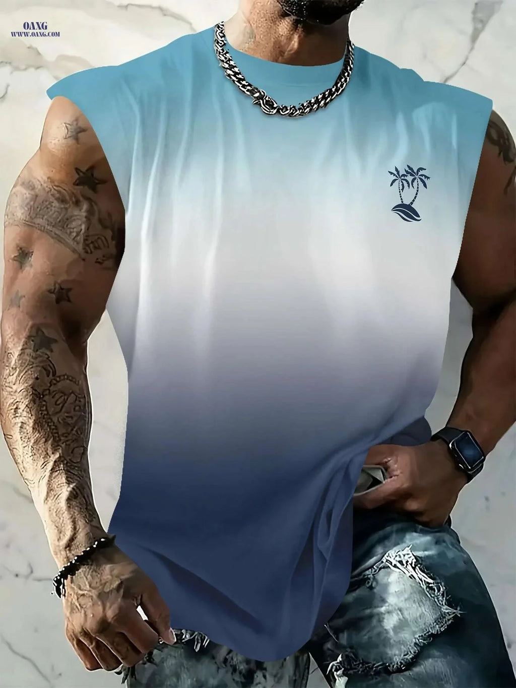 Men's Lightweight Summer Tank Top - Palm Tree Graphic Casual Wear   OAXG Mixed Color / S