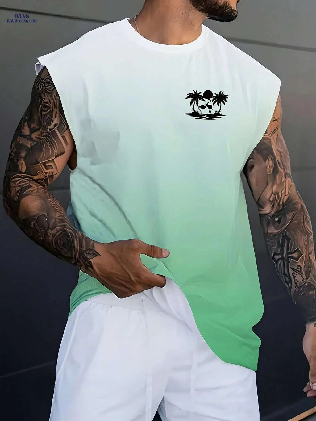 Men's Lightweight Summer Tank Top - Palm Tree Graphic Casual Wear   OAXG Mixed Color / S
