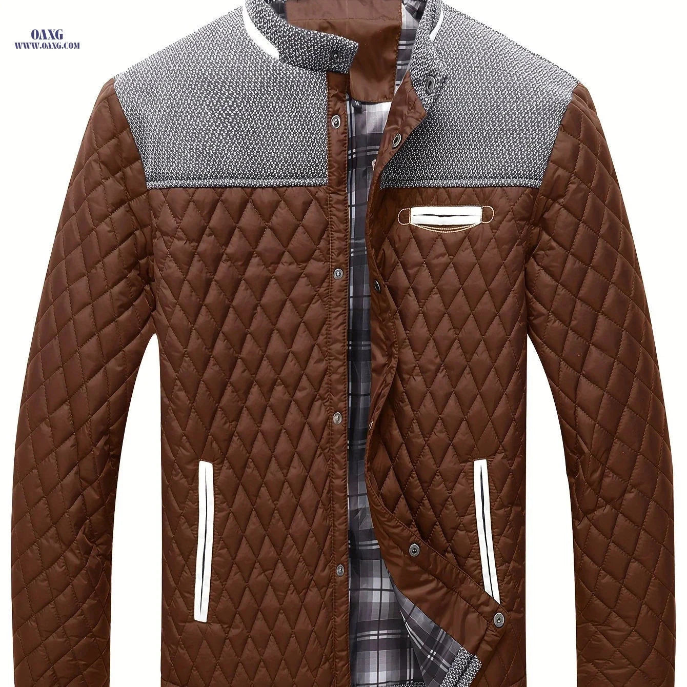 Men's Lightweight Warm Jacket - Polyester Color Block Design   OAXG 
