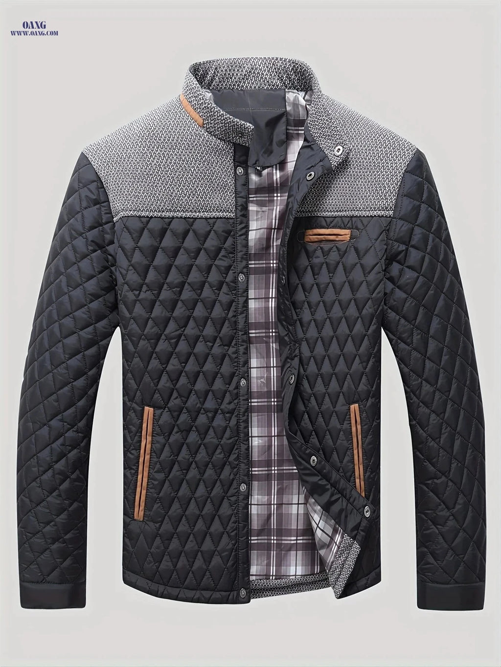 Men's Lightweight Warm Jacket - Polyester Color Block Design   OAXG 