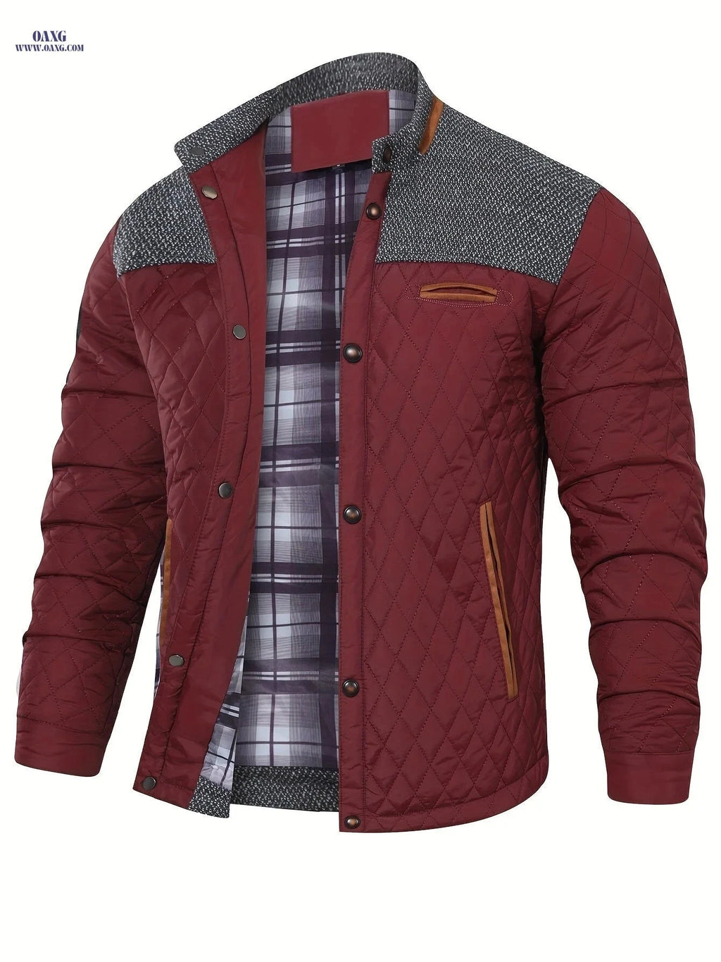 Men's Lightweight Warm Jacket - Polyester Color Block Design   OAXG 