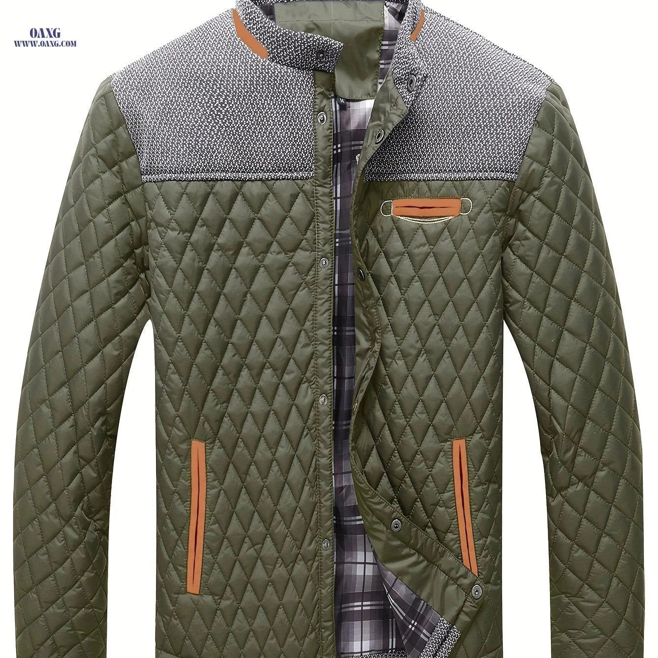 Men's Lightweight Warm Jacket - Polyester Color Block Design   OAXG 