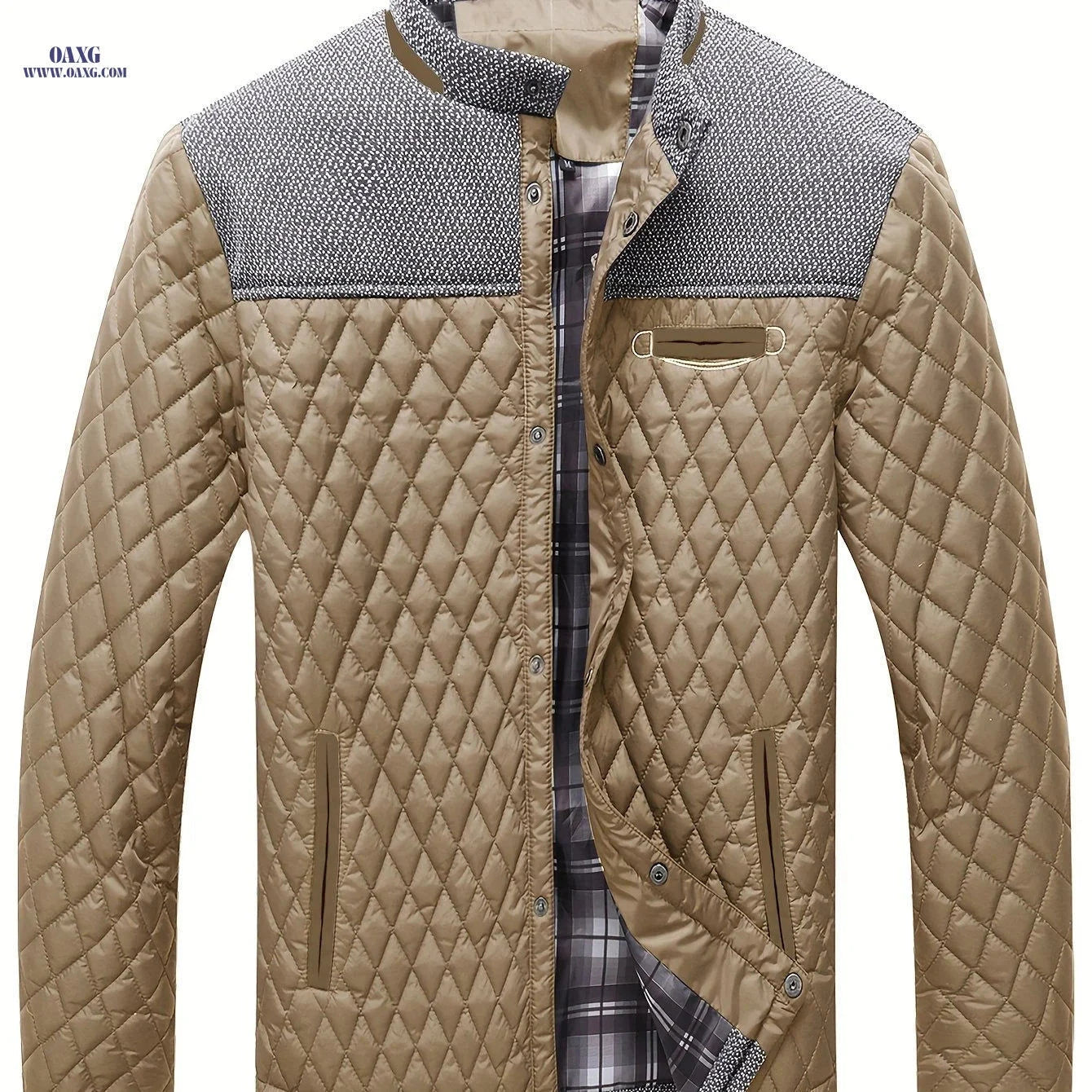 Men's Lightweight Warm Jacket - Polyester Color Block Design   OAXG 