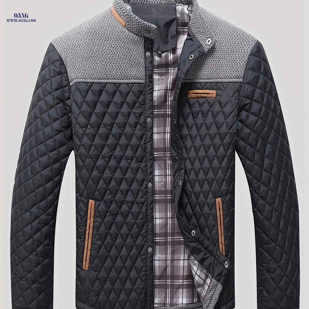 Men's Lightweight Warm Jacket - Polyester Color Block Design   OAXG 