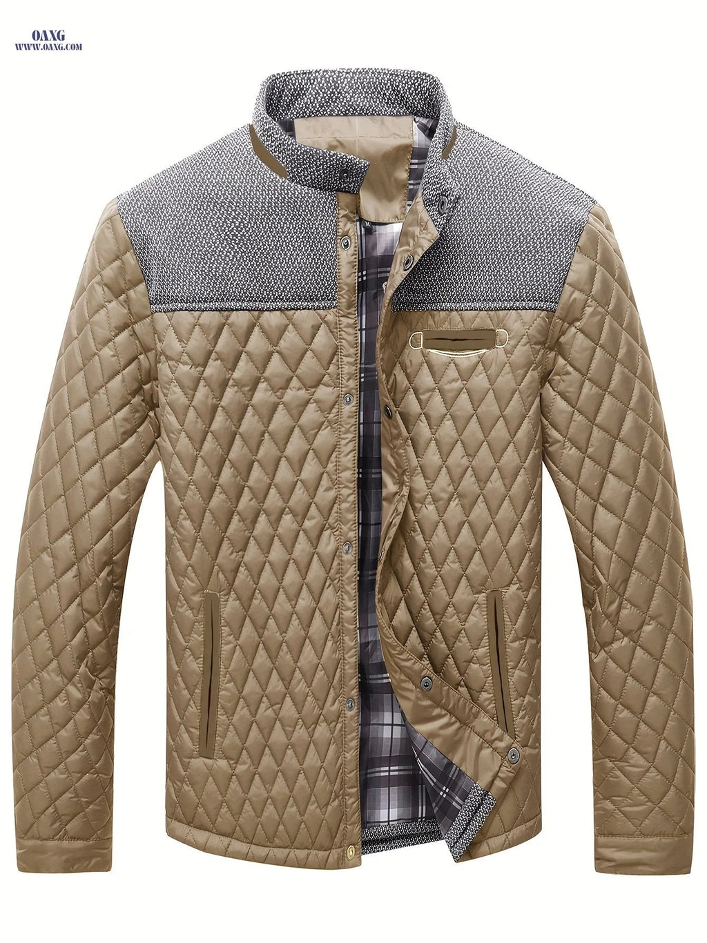 Men's Lightweight Warm Jacket - Polyester Color Block Design   OAXG 