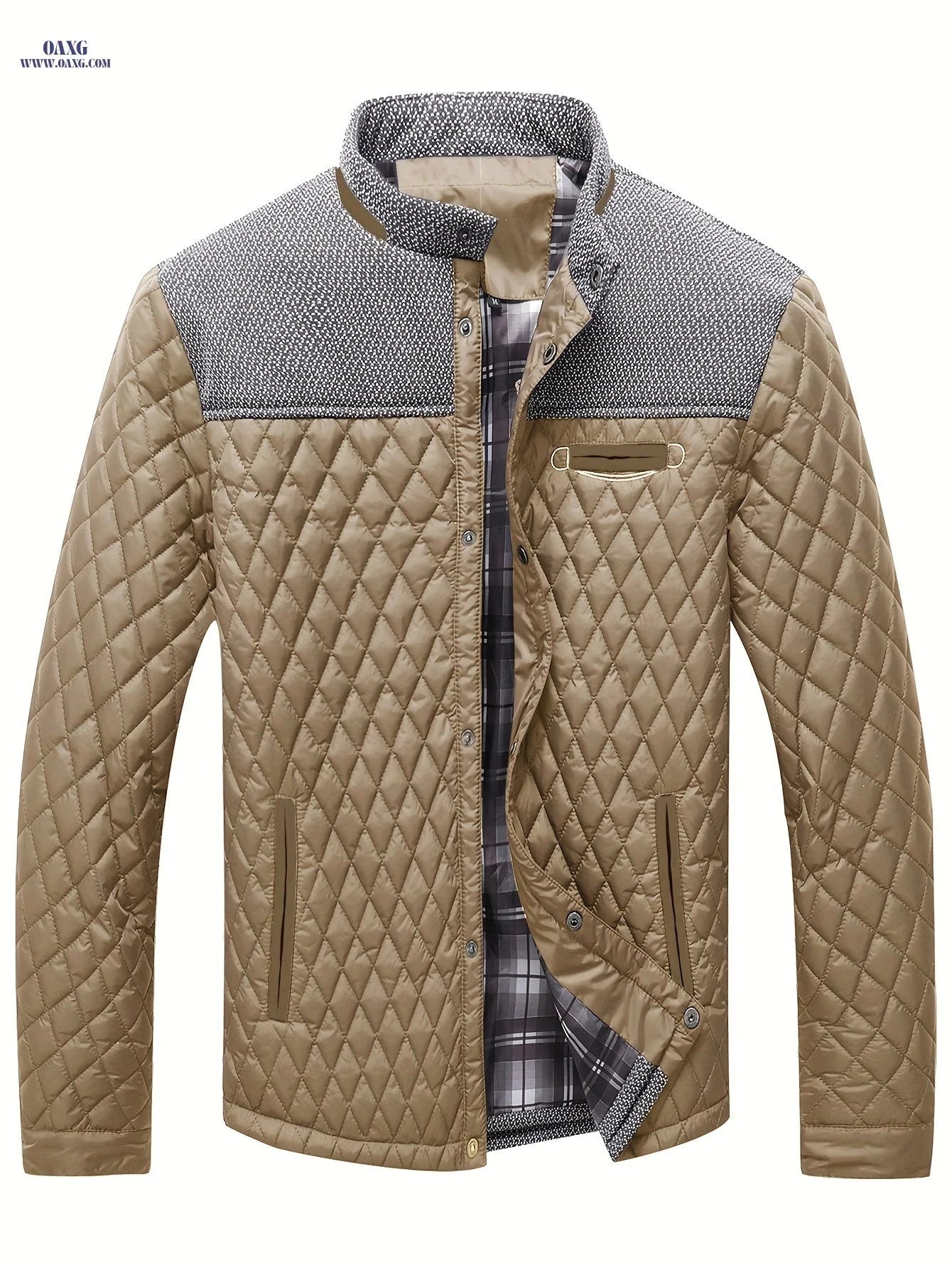 Men's Lightweight Warm Jacket - Polyester Color Block Design   OAXG 