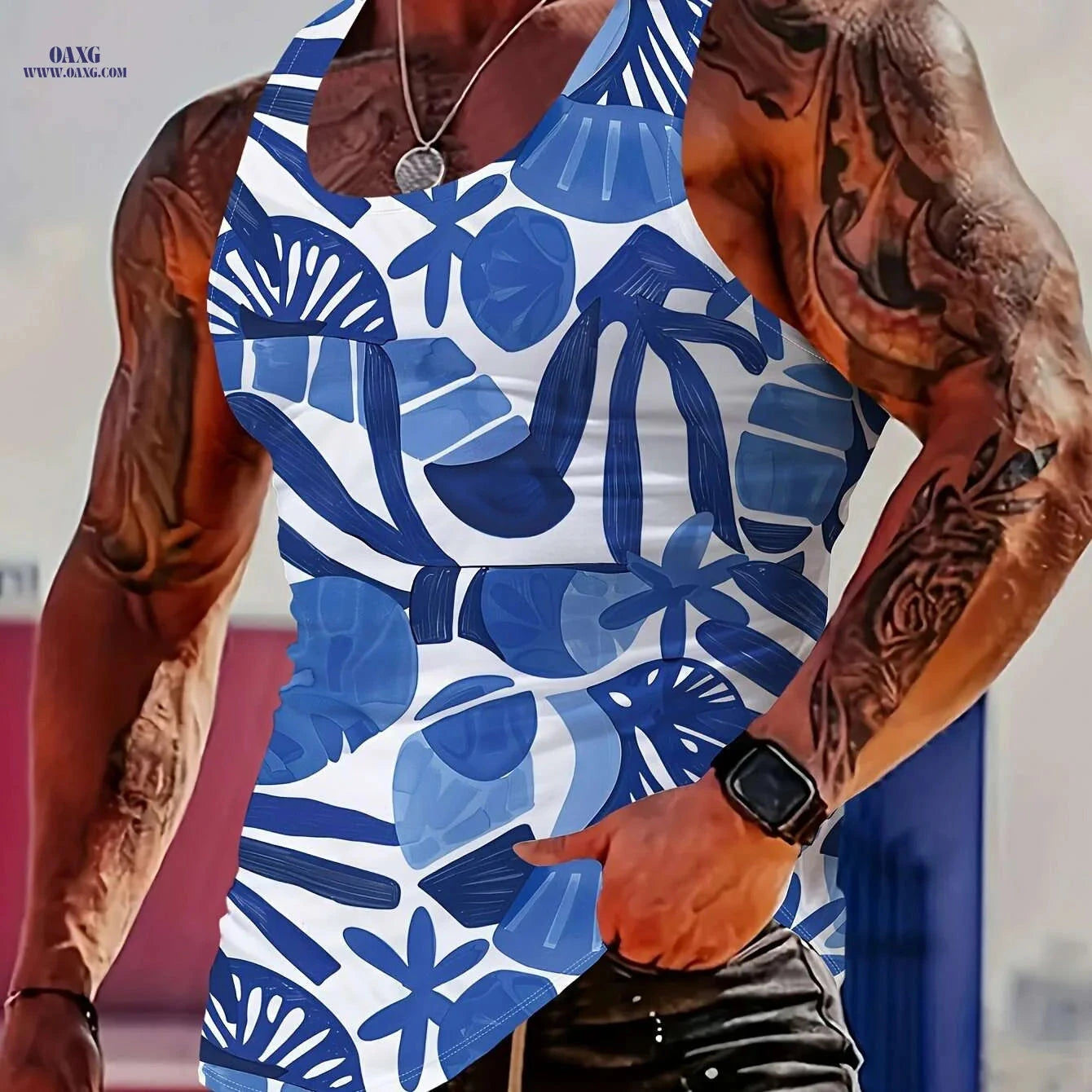 Men's Lion Graphic Print Tank Top - Slim Fit, Summer Style   OAXG 