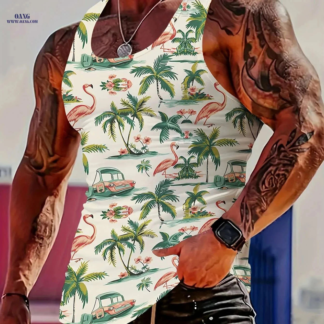 Men's Lion Graphic Print Tank Top - Slim Fit, Summer Style   OAXG 