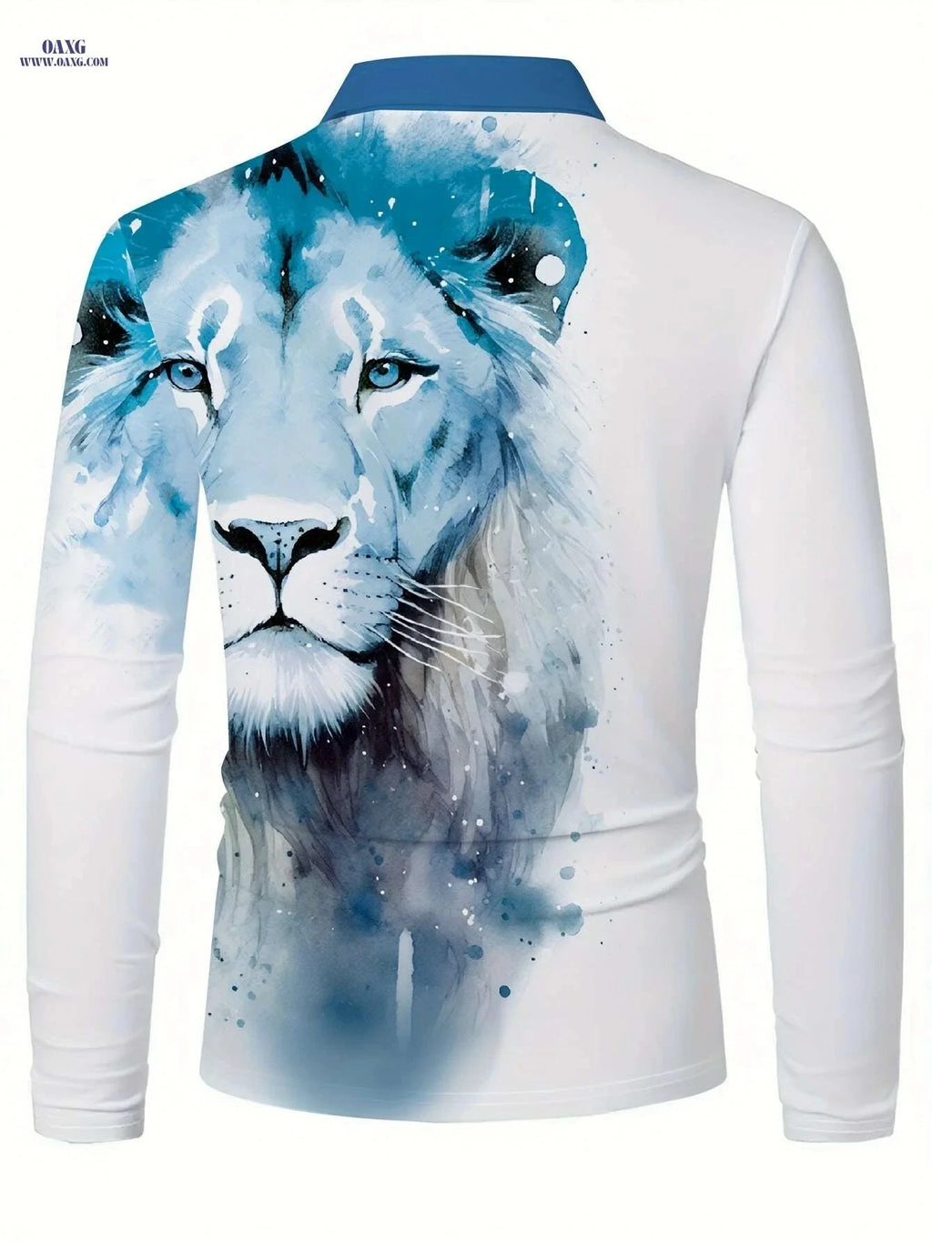 Men's Lion Graphic Zip-Up Polo Shirt - 3D Print Casual Fashion   OAXG 