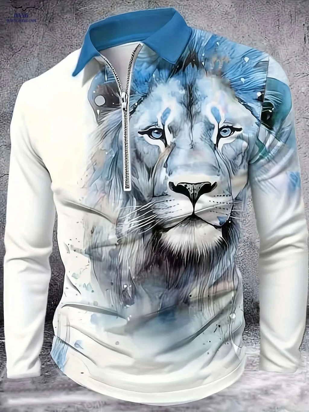 Men's Lion Graphic Zip-Up Polo Shirt - 3D Print Casual Fashion   OAXG Mixed Color / M