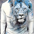 Men's Lion Graphic Zip-Up Polo Shirt - 3D Print Casual Fashion   OAXG Mixed Color / M