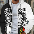 Men's Lion Print Zip-Up Hoodie - Stylish Casual Winter Jacket   OAXG 