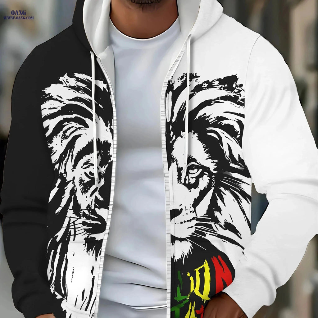 Men's Lion Print Zip-Up Hoodie - Stylish Casual Winter Jacket   OAXG 【Multicolor】 / FR M