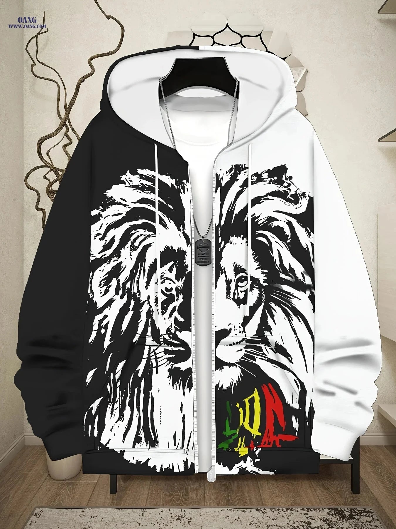 Men's Lion Print Zip-Up Hoodie - Stylish Casual Winter Jacket   OAXG 【Multicolor】 / FR M