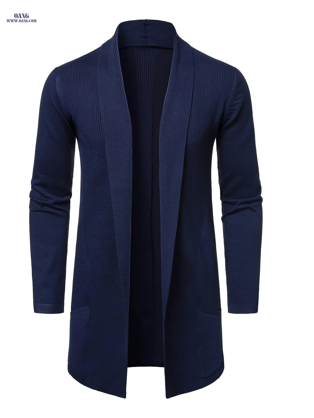 Men's Long Knit Cardigan Without Buttons - Casual Striped Design   OAXG 