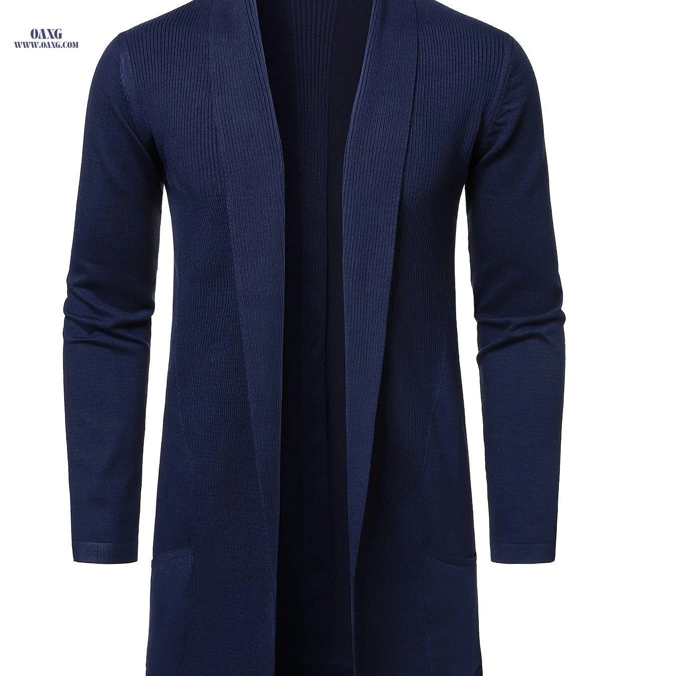 Men's Long Knit Cardigan Without Buttons - Casual Striped Design   OAXG Black / Asian One-size