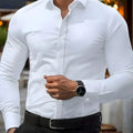 Men's Long Sleeve Business Casual Shirt - Solid White, Slight Stretch Fabric   OAXG 